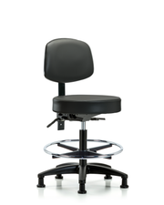 Rutledge Vinyl Stool with Back - Medium Bench Height with Seat Tilt, Chrome Foot Ring, & Stationary Glides in Carbon Supernova Vinyl