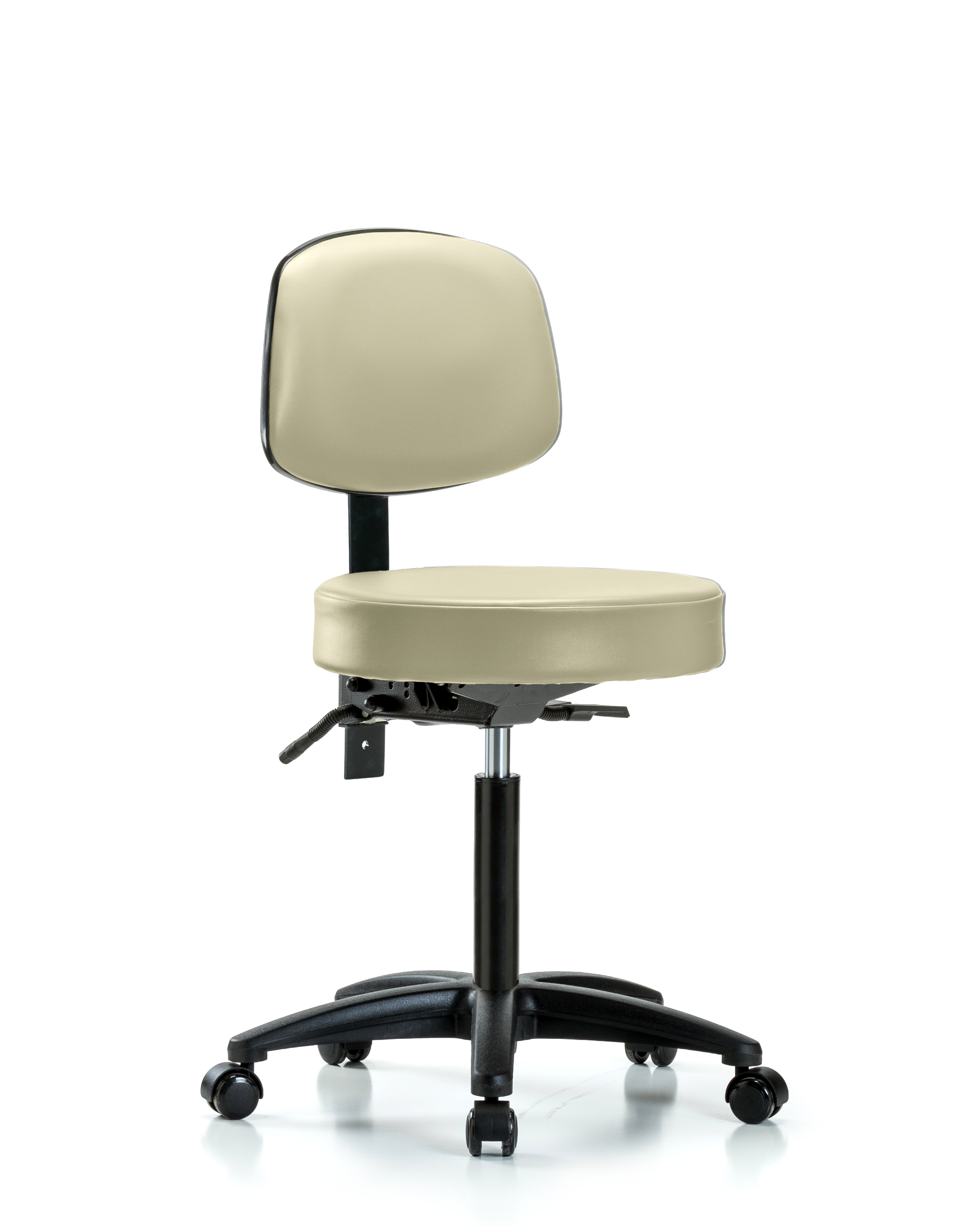Rutledge Vinyl Stool with Back - Medium Bench Height with Seat Tilt & Casters in Adobe White Trailblazer Vinyl