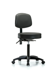 Rutledge Vinyl Stool with Back - Medium Bench Height with Seat Tilt & Casters in Carbon Supernova Vinyl