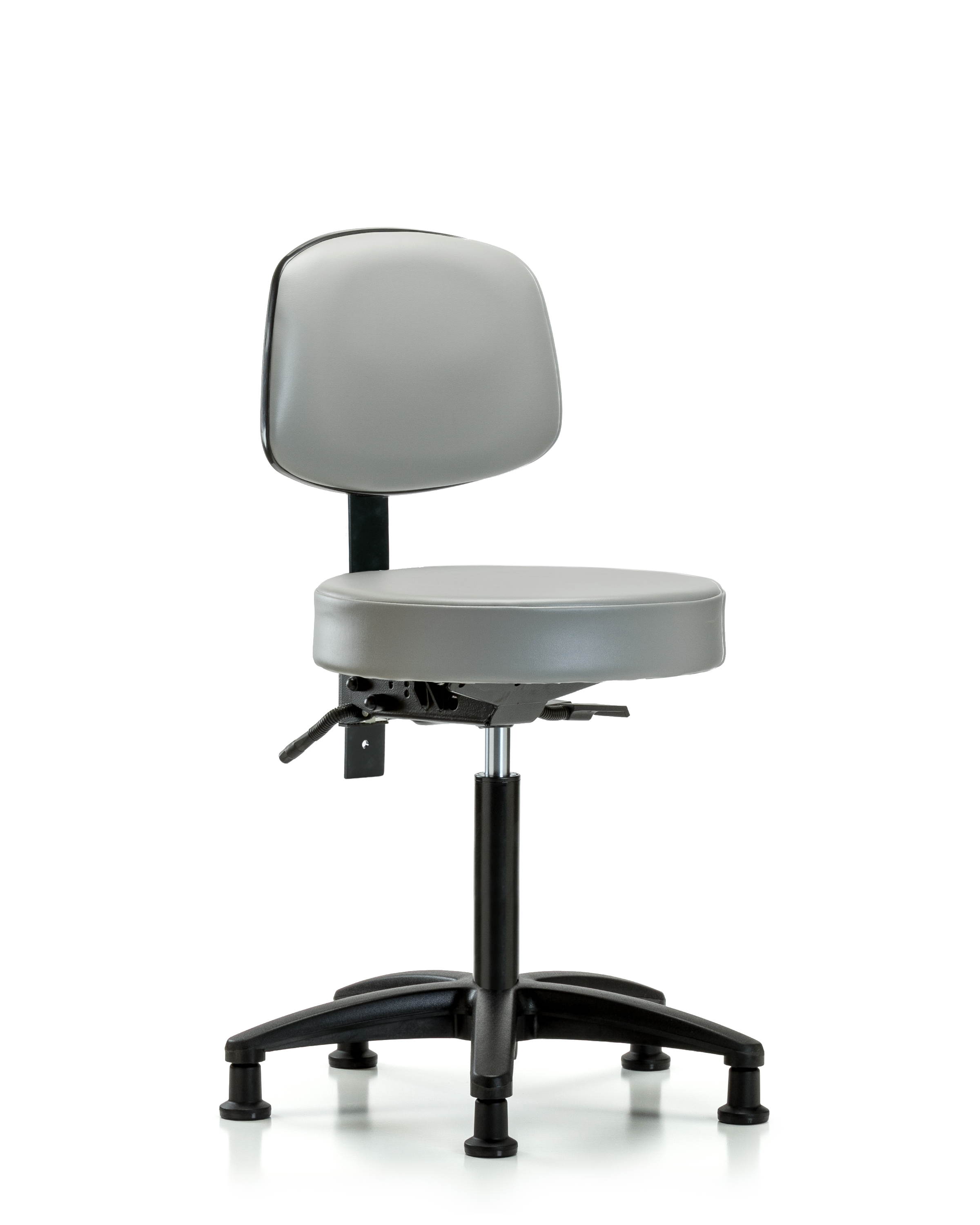 Rutledge Vinyl Stool with Back - Medium Bench Height with Seat Tilt & Stationary Glides in Dove Trailblazer Vinyl