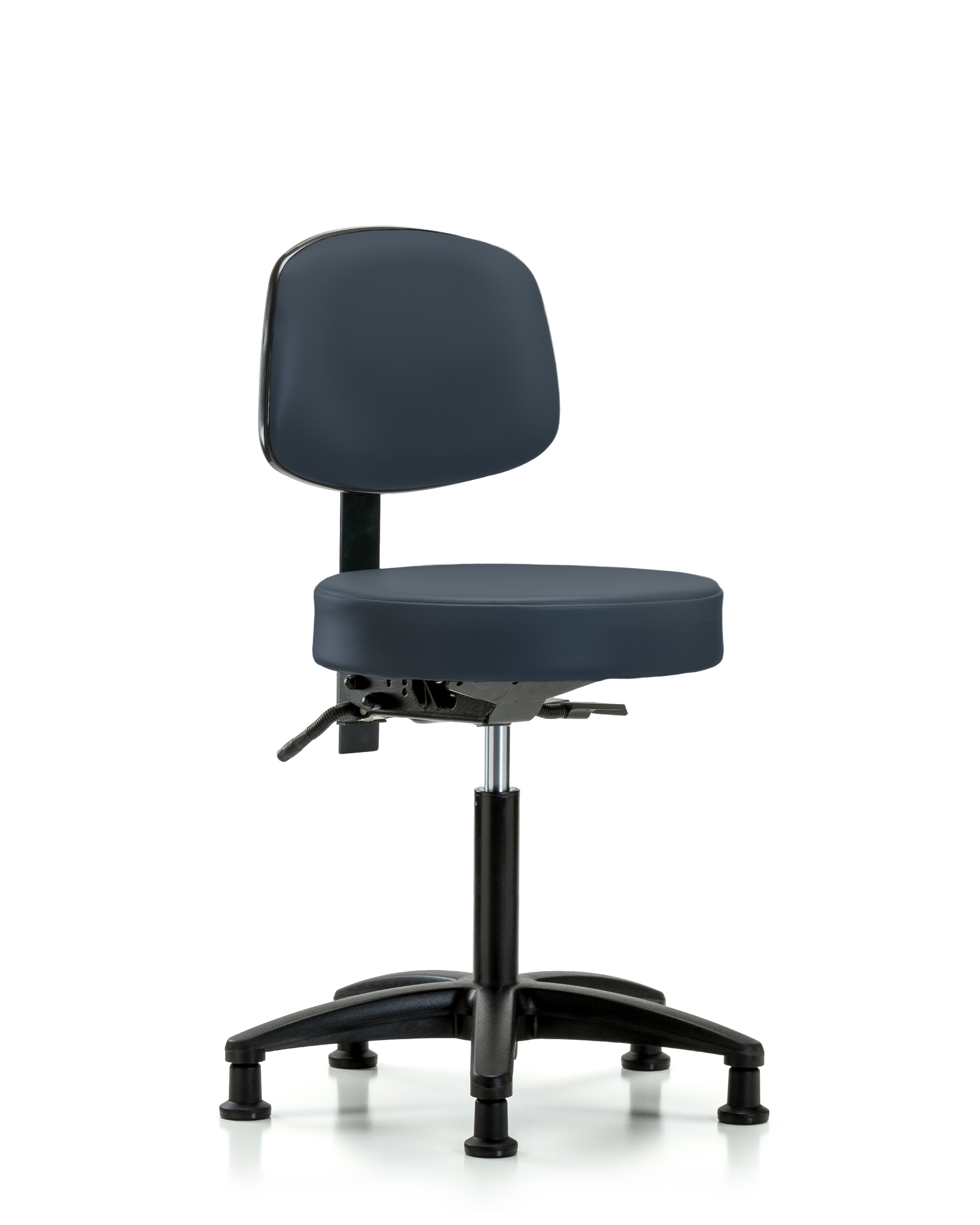 Rutledge Vinyl Stool with Back - Medium Bench Height with Seat Tilt & Stationary Glides in Imperial Blue Trailblazer Vinyl