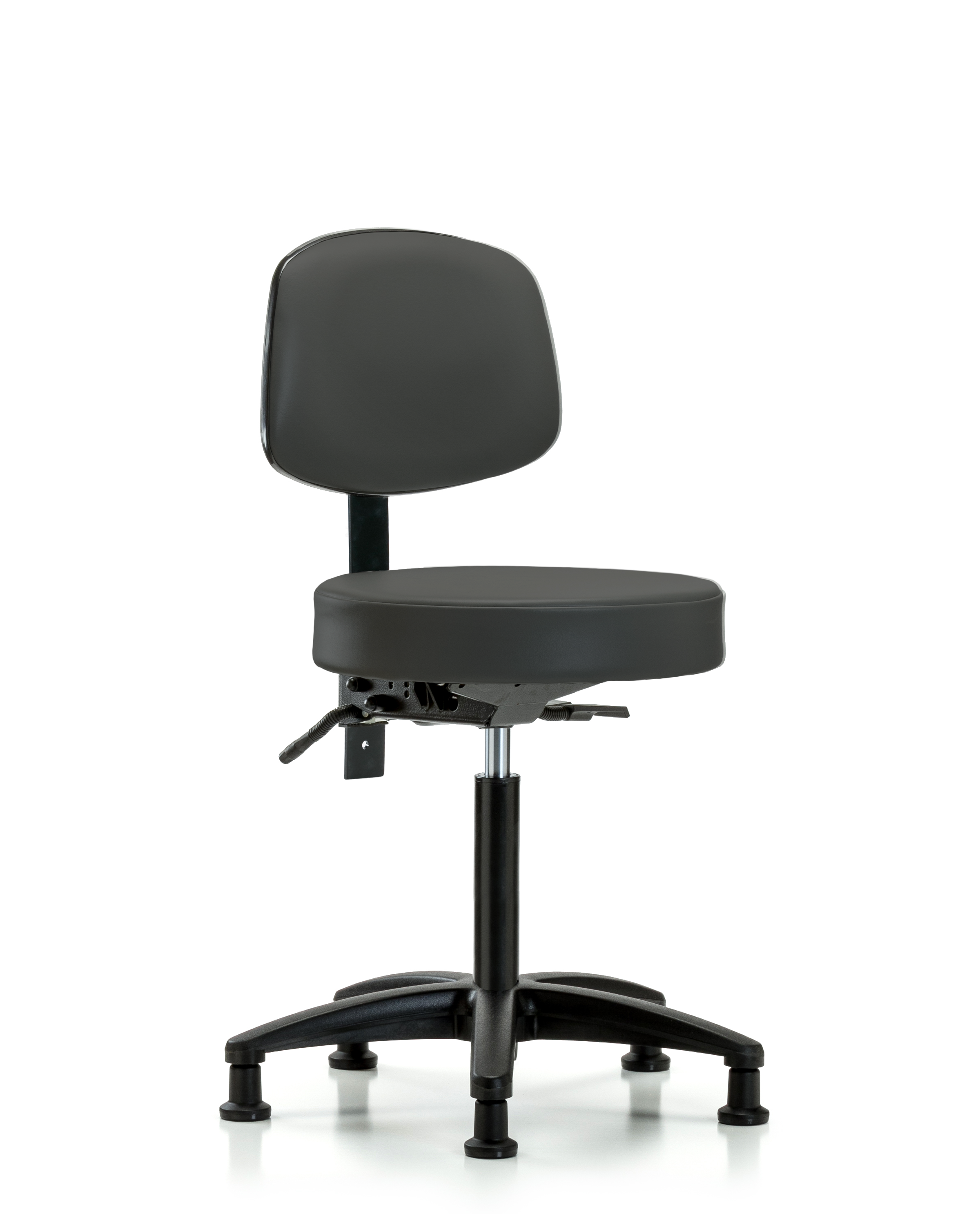 Rutledge Vinyl Stool with Back - Medium Bench Height with Seat Tilt & Stationary Glides in Charcoal Trailblazer Vinyl