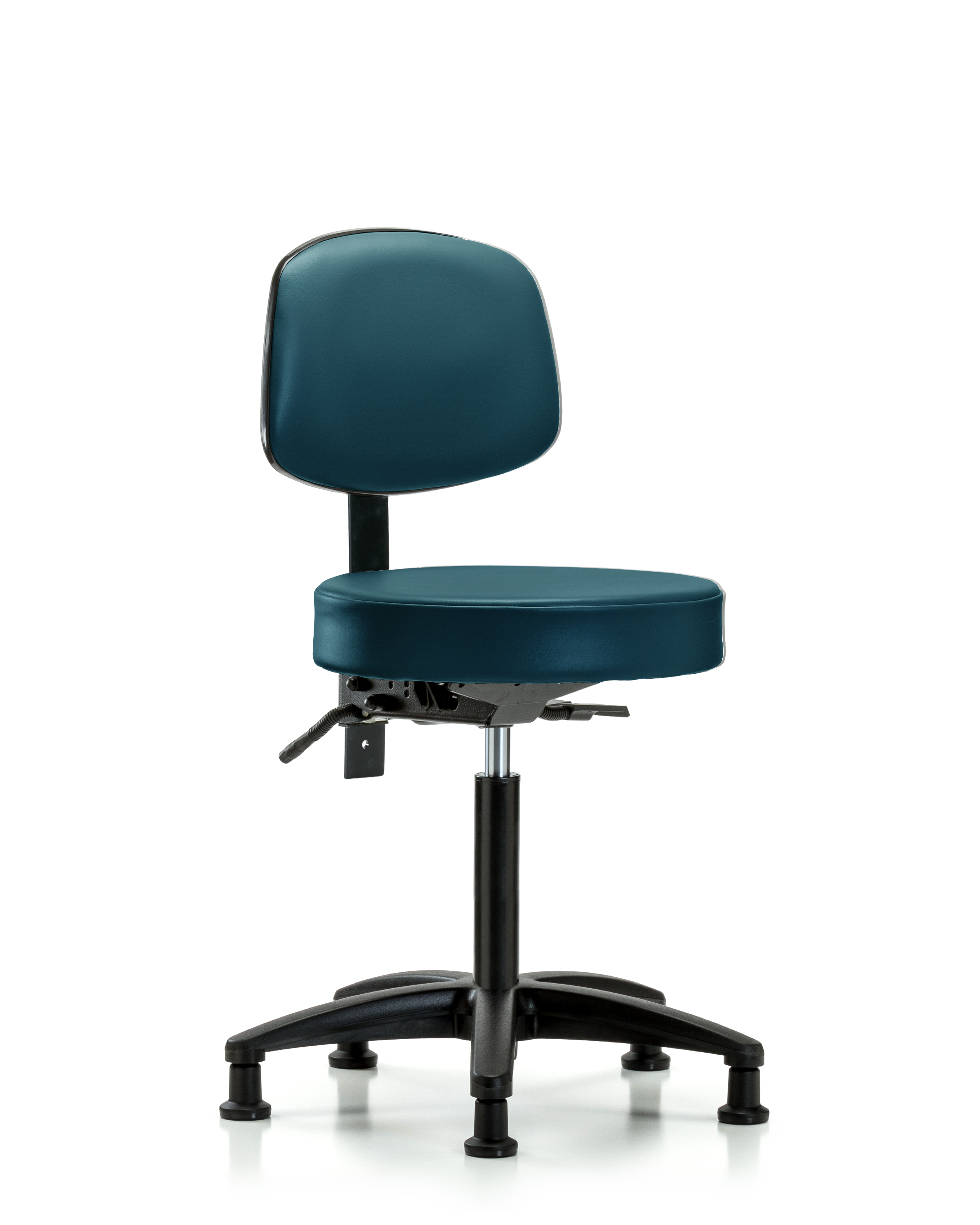Rutledge Vinyl Stool with Back - Medium Bench Height with Seat Tilt & Stationary Glides in Marine Blue Supernova Vinyl
