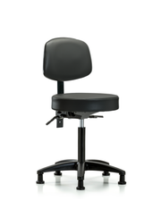 Rutledge Vinyl Stool with Back - Medium Bench Height with Seat Tilt & Stationary Glides in Carbon Supernova Vinyl