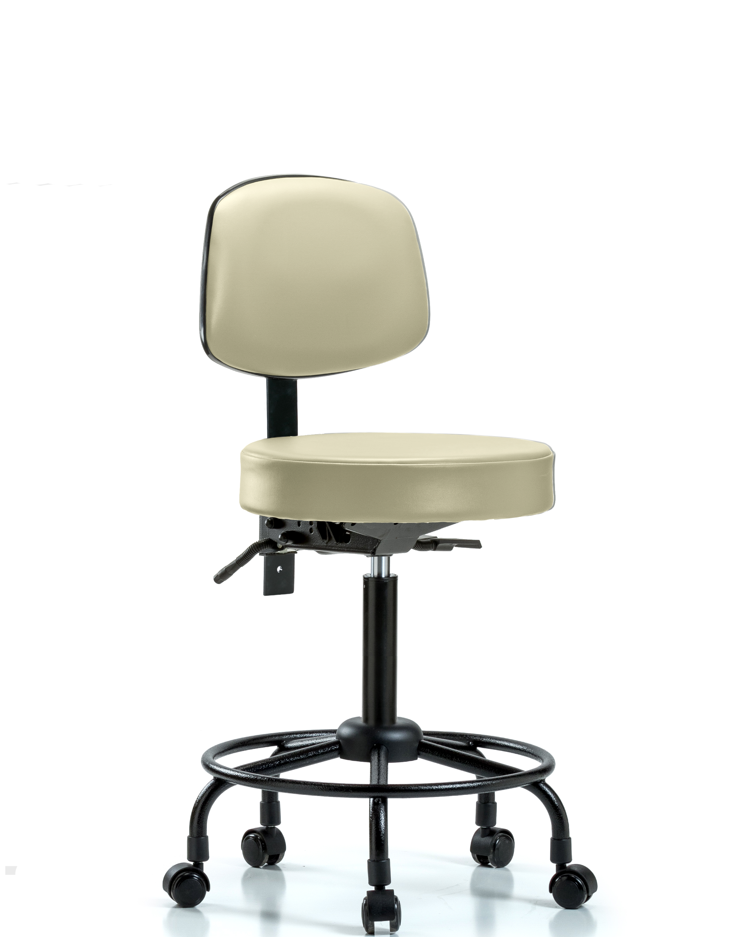 Rutledge Vinyl Stool with Back - Medium Bench Height with Round Tube Base & Casters in Adobe White Trailblazer Vinyl