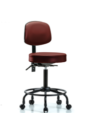 Rutledge Vinyl Stool with Back - Medium Bench Height with Round Tube Base & Casters in Borscht Supernova Vinyl
