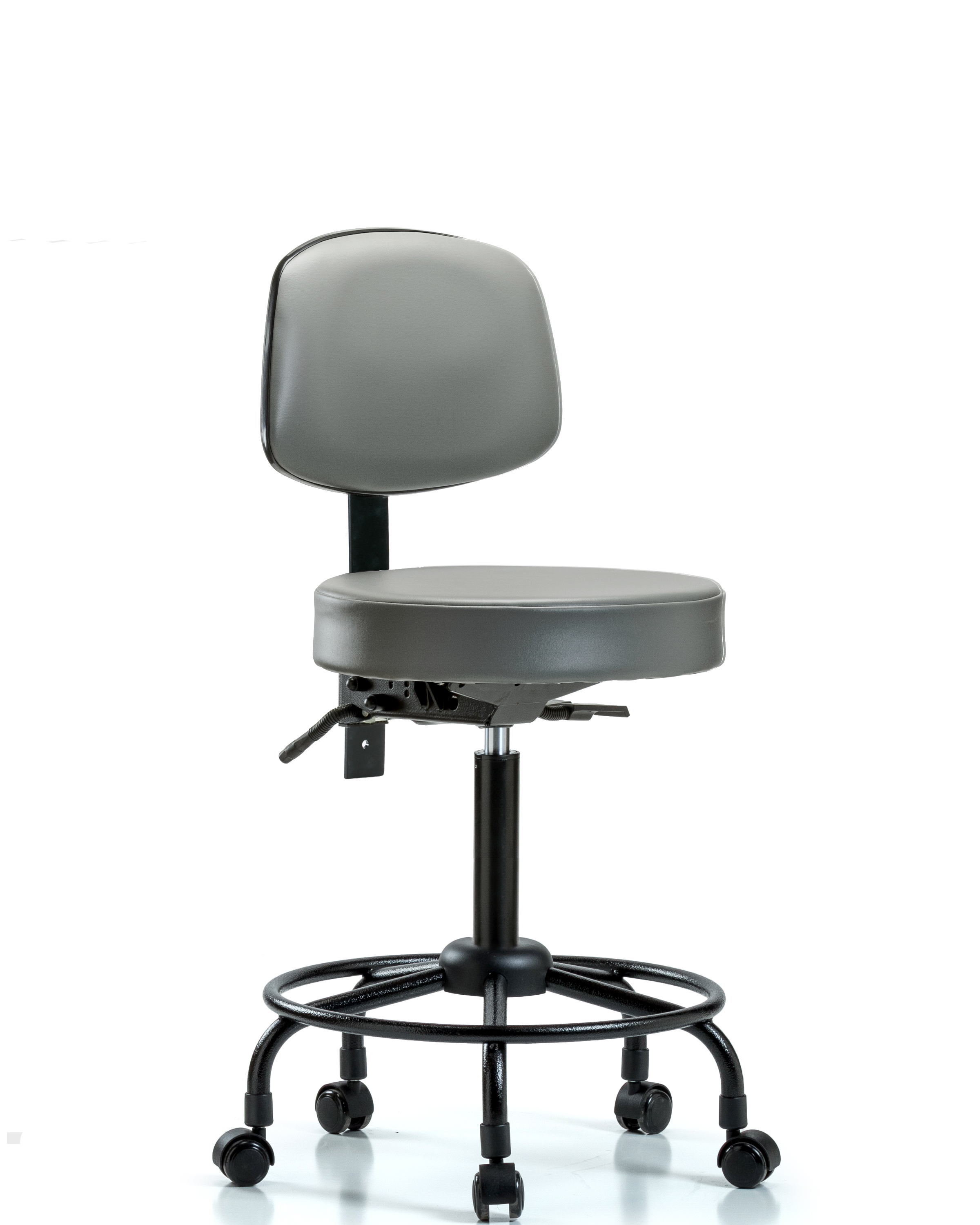 Rutledge Vinyl Stool with Back - Medium Bench Height with Round Tube Base & Casters in Sterling Supernova Vinyl