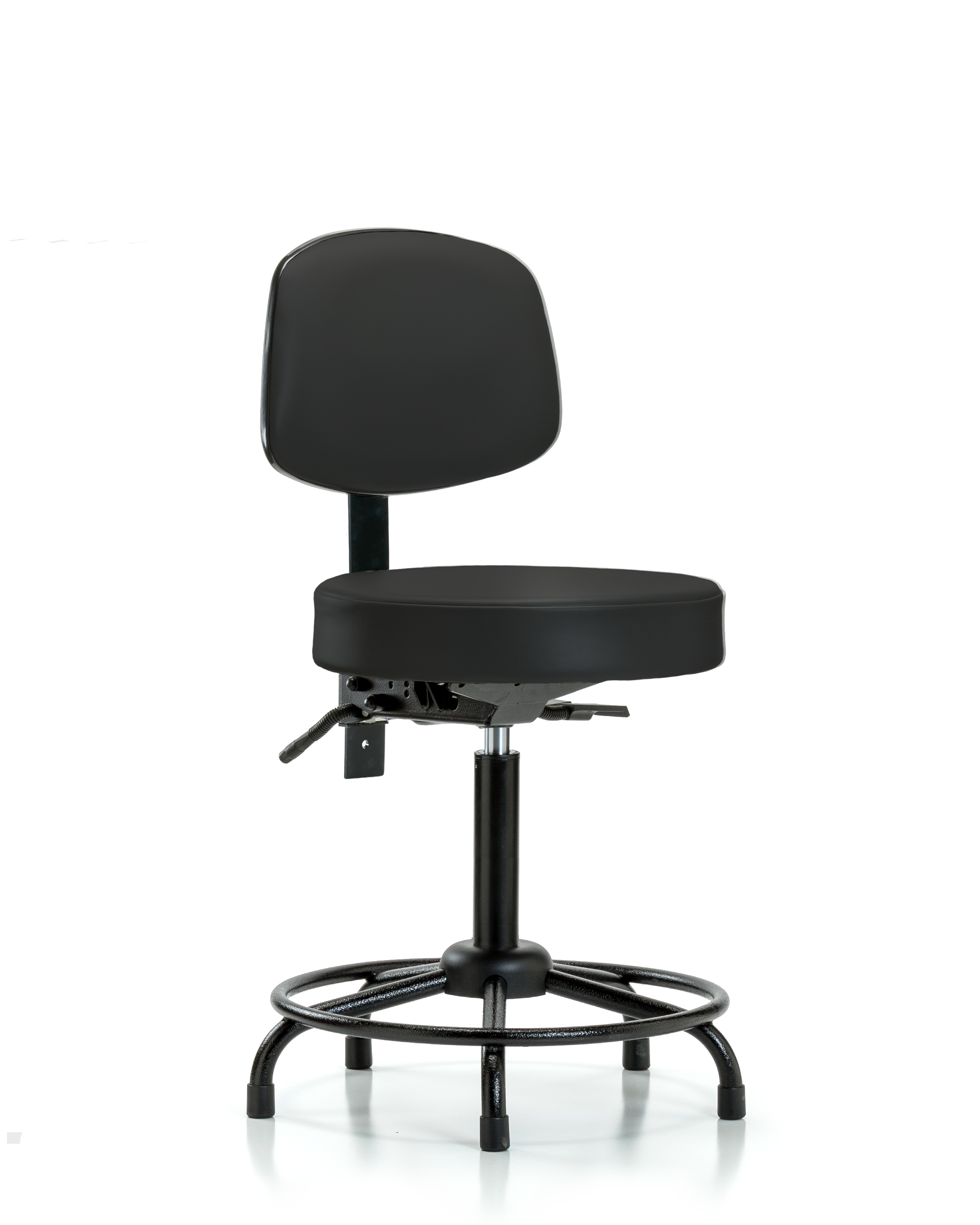 Rutledge Vinyl Stool with Back - Medium Bench Height with Round Tube Base & Stationary Glides in Black Trailblazer Vinyl