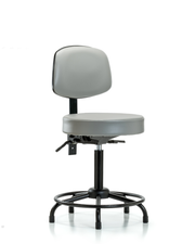 Rutledge Vinyl Stool with Back - Medium Bench Height with Round Tube Base & Stationary Glides in Dove Trailblazer Vinyl