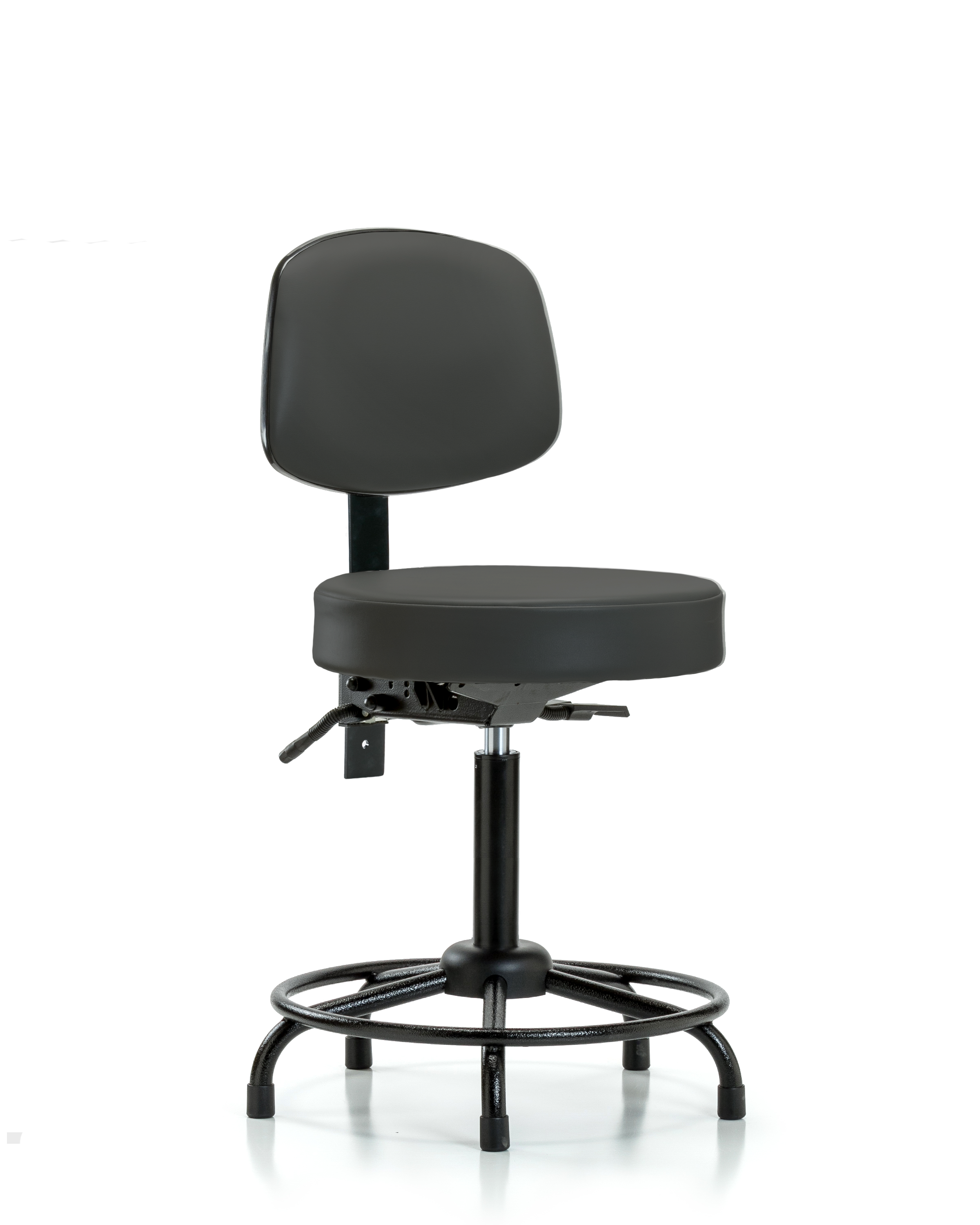 Rutledge Vinyl Stool with Back - Medium Bench Height with Round Tube Base & Stationary Glides in Charcoal Trailblazer Vinyl