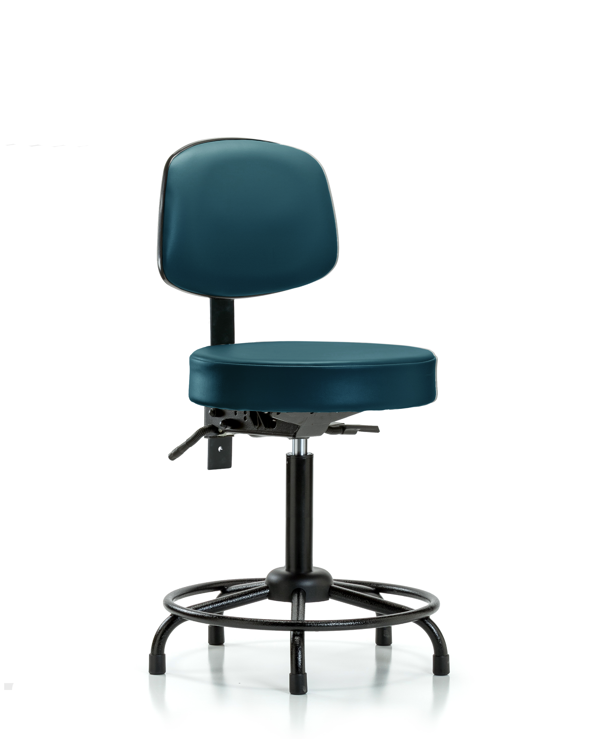 Rutledge Vinyl Stool with Back - Medium Bench Height with Round Tube Base & Stationary Glides in Marine Blue Supernova Vinyl