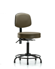 Rutledge Vinyl Stool with Back - Medium Bench Height with Round Tube Base & Stationary Glides in Taupe Supernova Vinyl