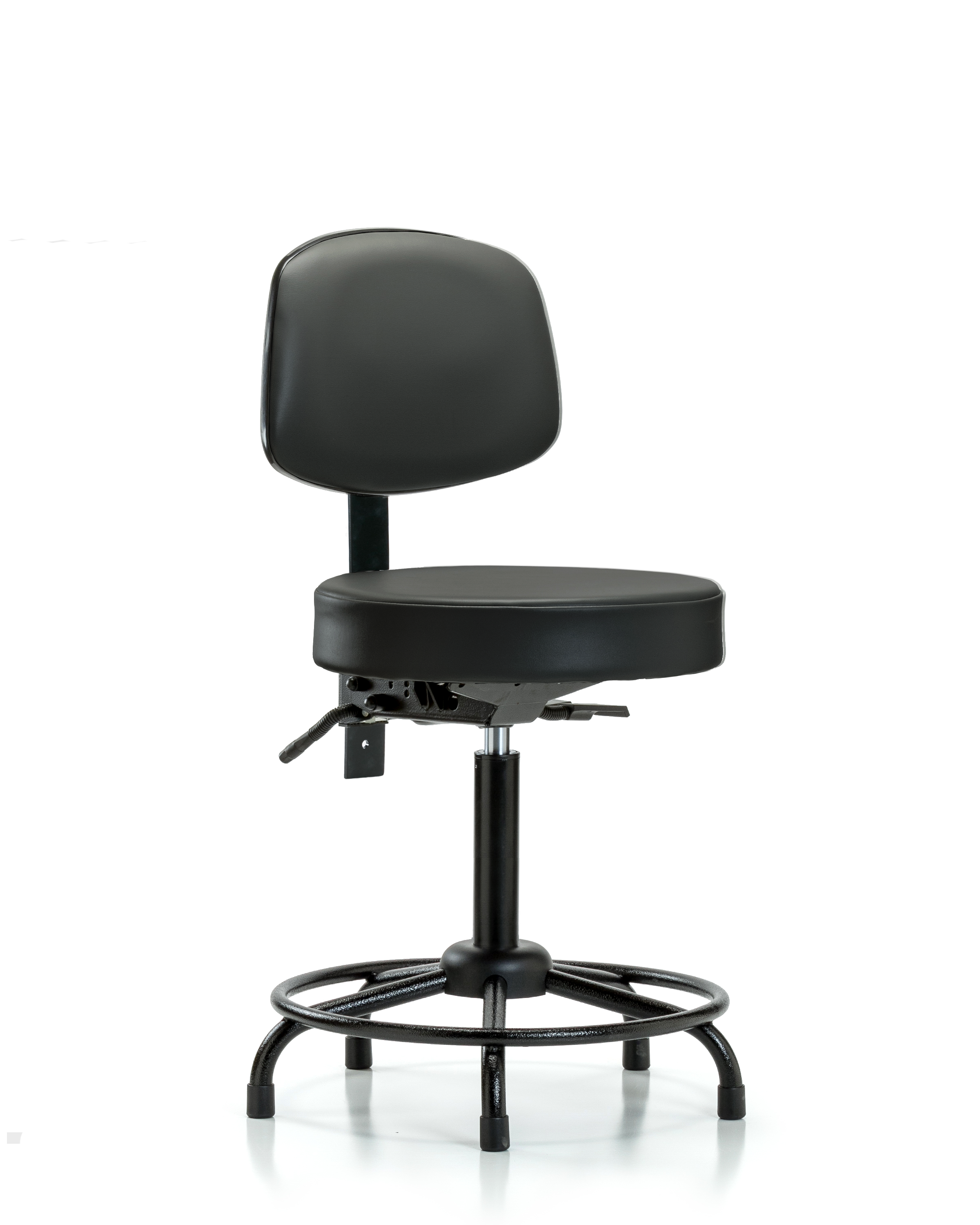 Rutledge Vinyl Stool with Back - Medium Bench Height with Round Tube Base & Stationary Glides in Carbon Supernova Vinyl
