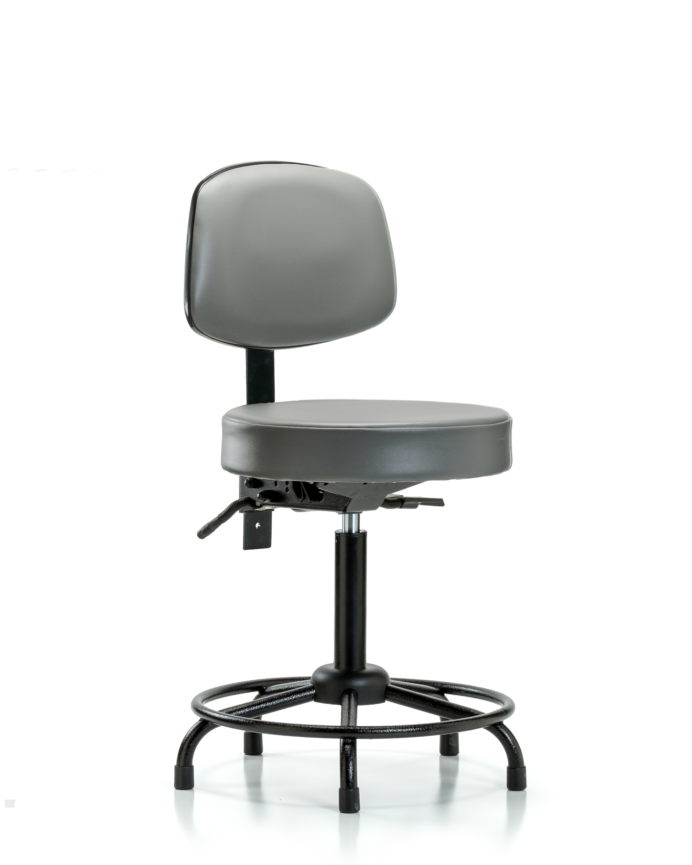 Rutledge Vinyl Stool with Back - Medium Bench Height with Round Tube Base & Stationary Glides in Sterling Supernova Vinyl