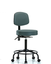 Rutledge Vinyl Stool with Back - Medium Bench Height with Round Tube Base, Seat Tilt, & Casters in Colonial Blue Trailblazer Vinyl