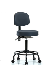 Rutledge Vinyl Stool with Back - Medium Bench Height with Round Tube Base, Seat Tilt, & Casters in Imperial Blue Trailblazer Vinyl