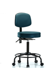 Rutledge Vinyl Stool with Back - Medium Bench Height with Round Tube Base, Seat Tilt, & Casters in Marine Blue Supernova Vinyl