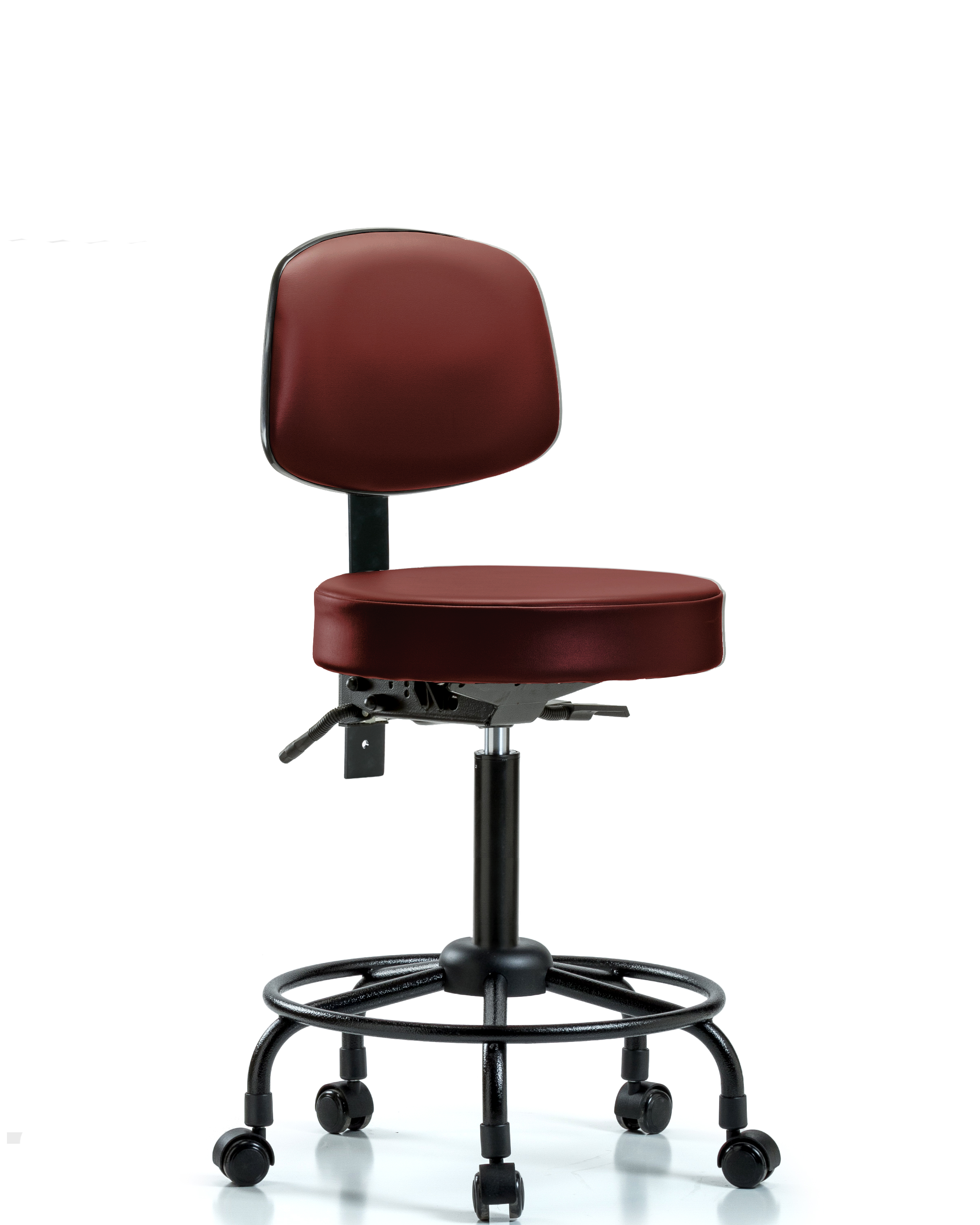 Rutledge Vinyl Stool with Back - Medium Bench Height with Round Tube Base, Seat Tilt, & Casters in Borscht Supernova Vinyl