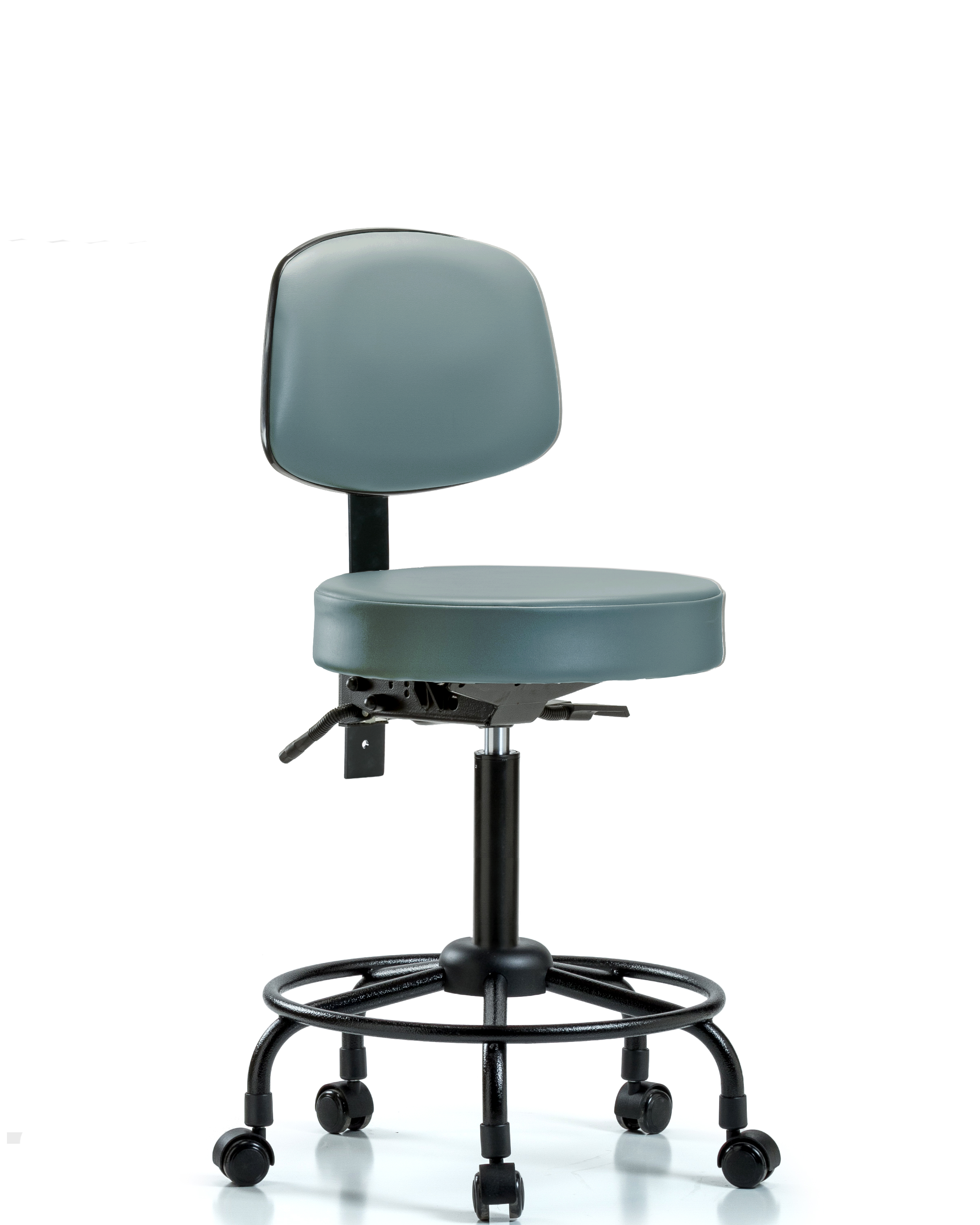 Rutledge Vinyl Stool with Back - Medium Bench Height with Round Tube Base, Seat Tilt, & Casters in Storm Supernova Vinyl