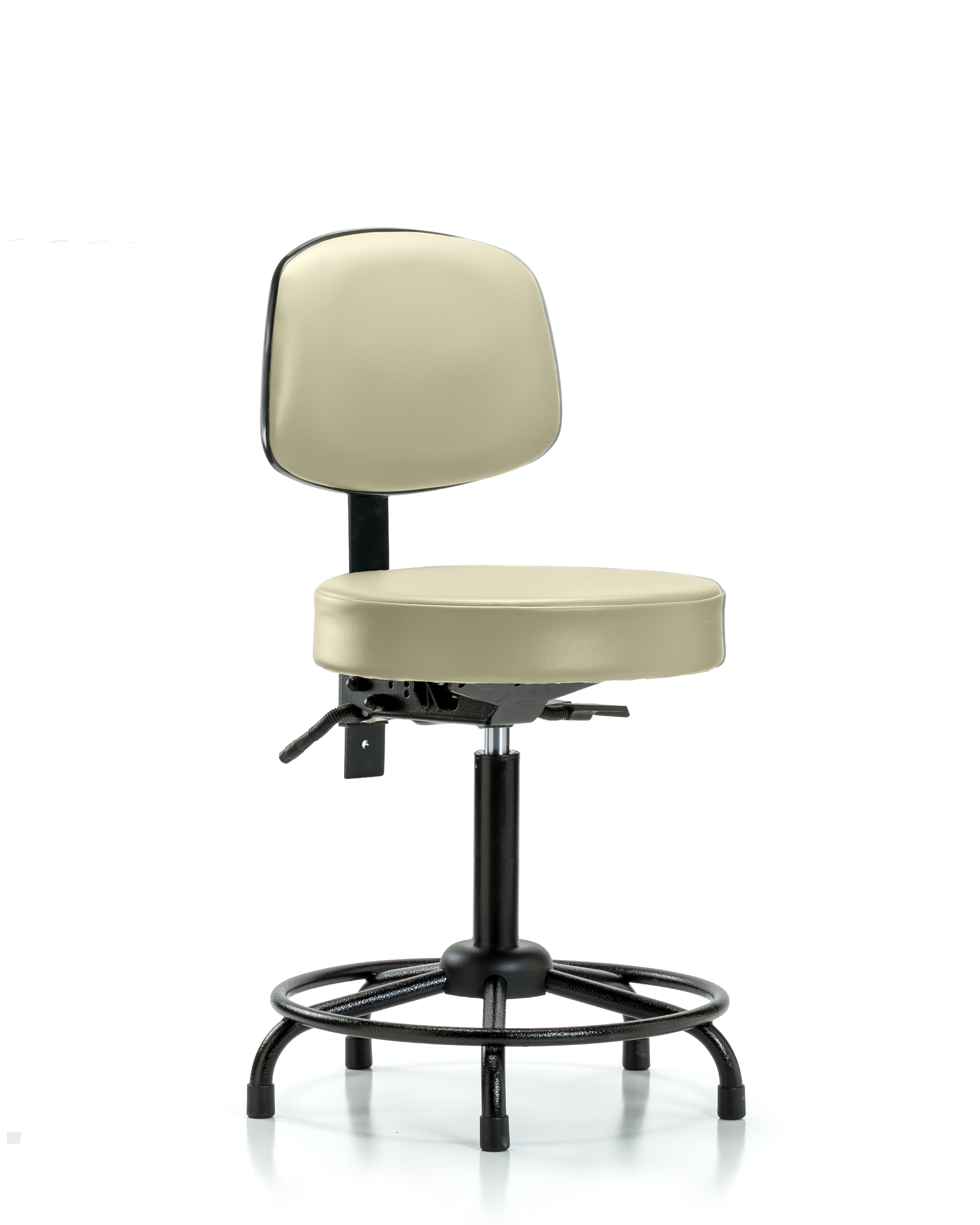 Rutledge Vinyl Stool with Back - Medium Bench Height with Round Tube Base, Seat Tilt, & Stationary Glides in Adobe White Trailblazer Vinyl