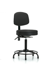 Rutledge Vinyl Stool with Back - Medium Bench Height with Round Tube Base, Seat Tilt, & Stationary Glides in Black Trailblazer Vinyl