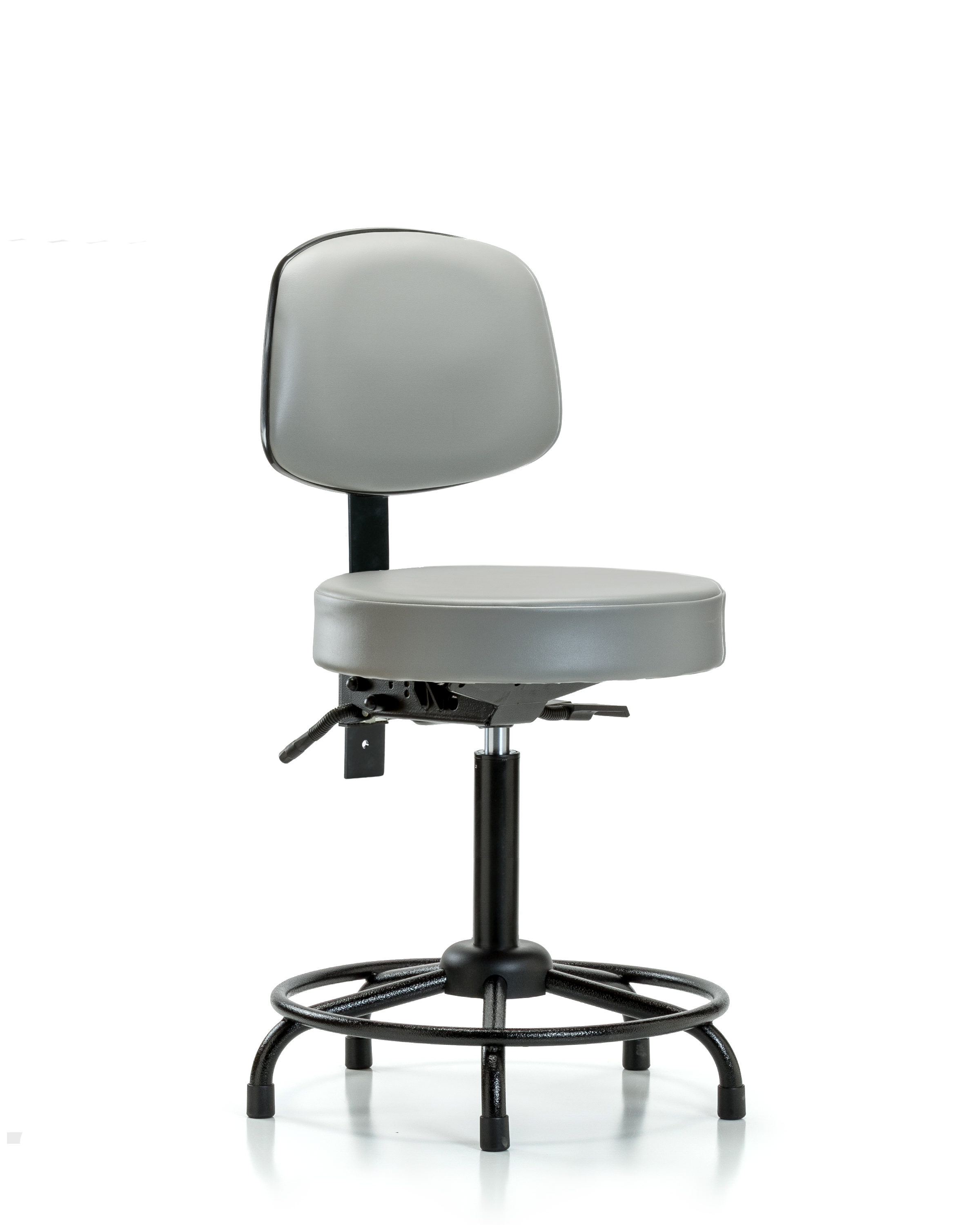 Rutledge Vinyl Stool with Back - Medium Bench Height with Round Tube Base, Seat Tilt, & Stationary Glides in Dove Trailblazer Vinyl