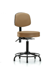 Rutledge Vinyl Stool with Back - Medium Bench Height with Round Tube Base, Seat Tilt, & Stationary Glides in Taupe Trailblazer Vinyl
