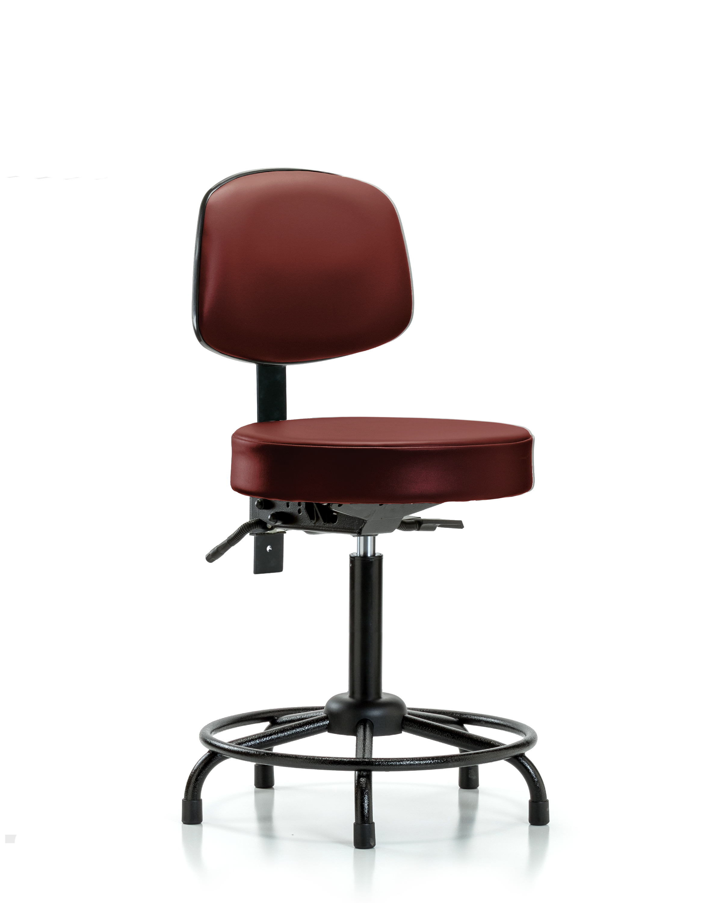 Rutledge Vinyl Stool with Back - Medium Bench Height with Round Tube Base, Seat Tilt, & Stationary Glides in Borscht Supernova Vinyl