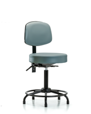 Rutledge Vinyl Stool with Back - Medium Bench Height with Round Tube Base, Seat Tilt, & Stationary Glides in Storm Supernova Vinyl