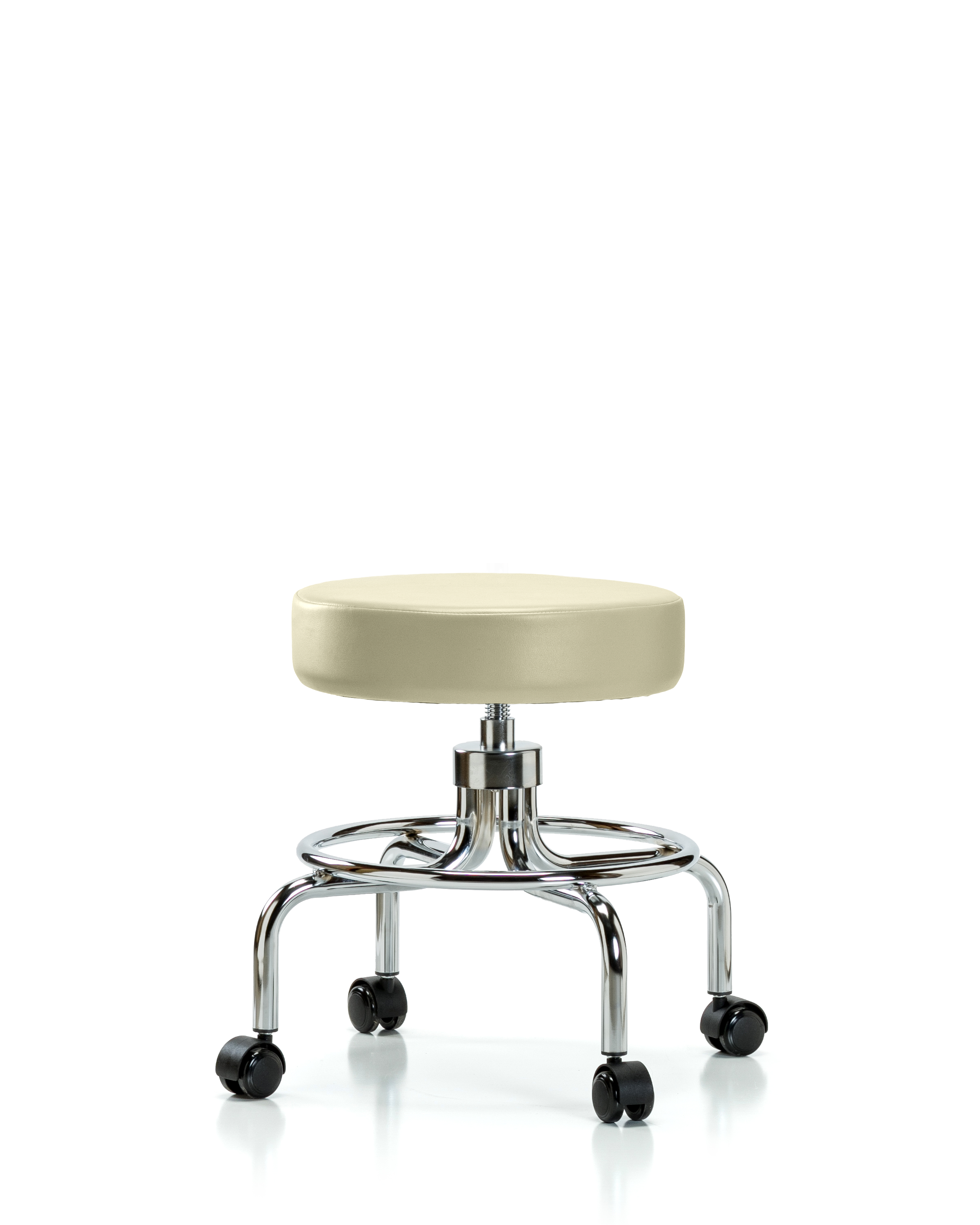 Vinyl Screw-Lift Stool - Medium Bench Height with Casters in Adobe White Trailblazer Vinyl
