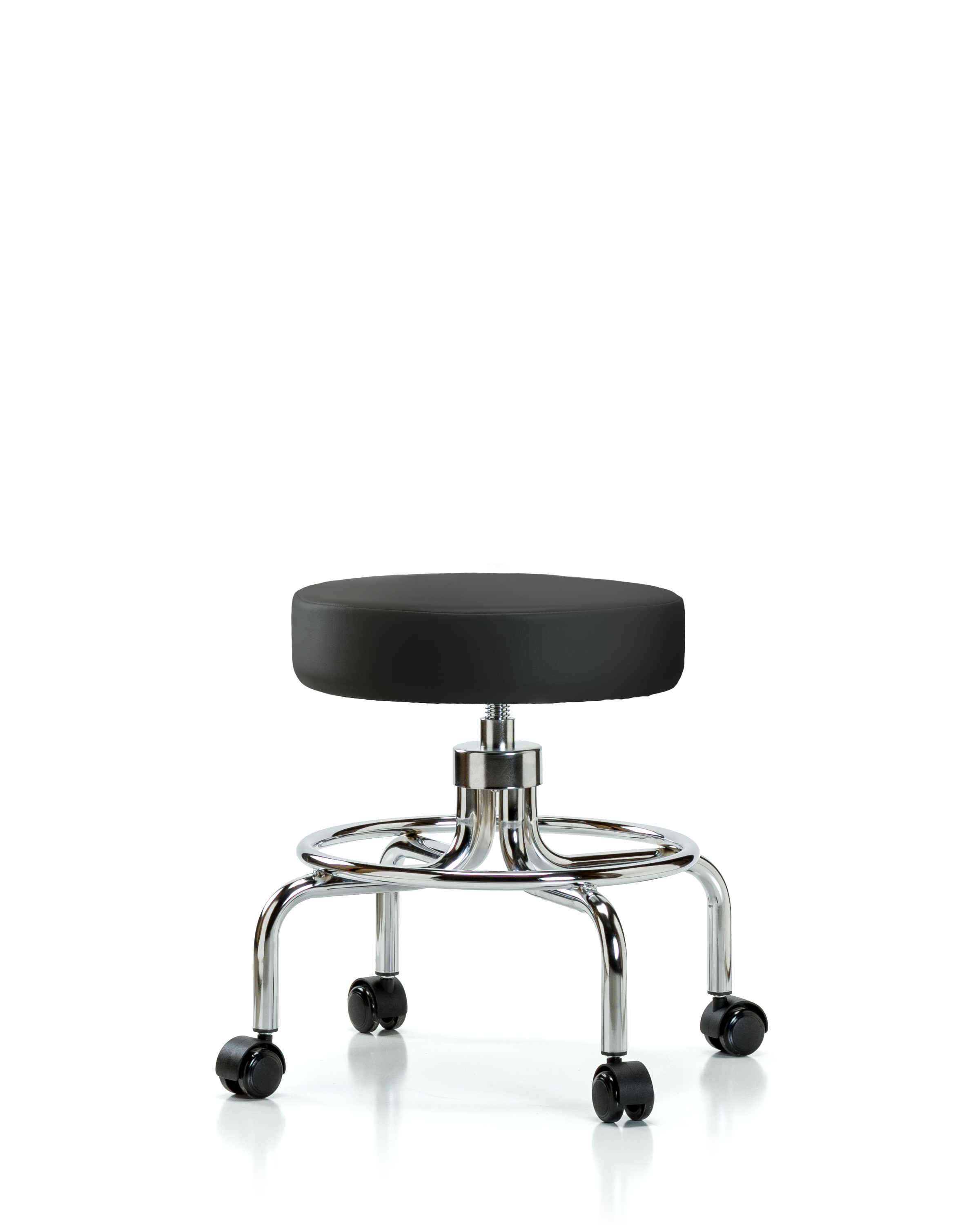 Vinyl Screw-Lift Stool - Medium Bench Height with Casters in Black Trailblazer Vinyl