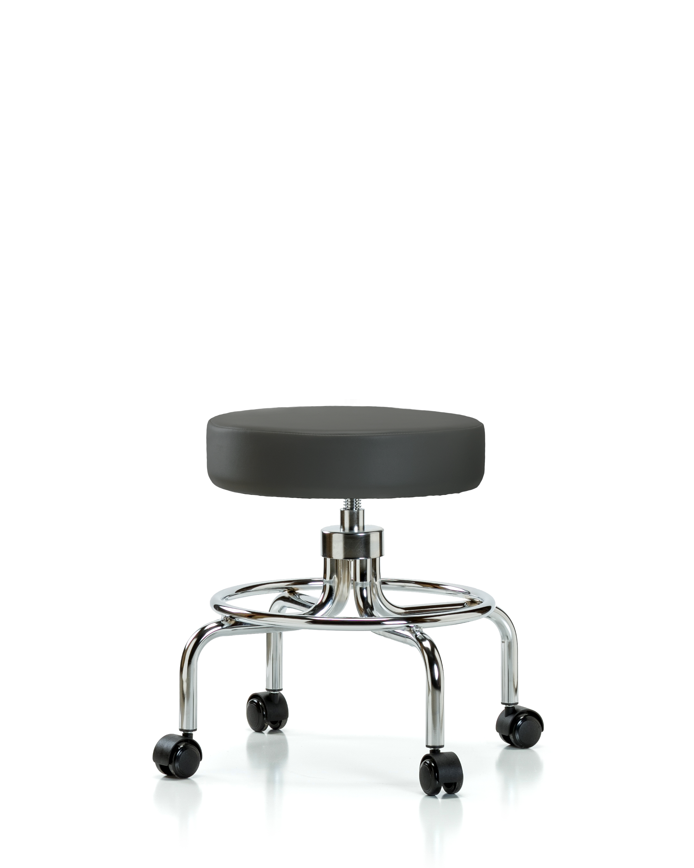 Vinyl Screw-Lift Stool - Medium Bench Height with Casters in Charcoal Trailblazer Vinyl