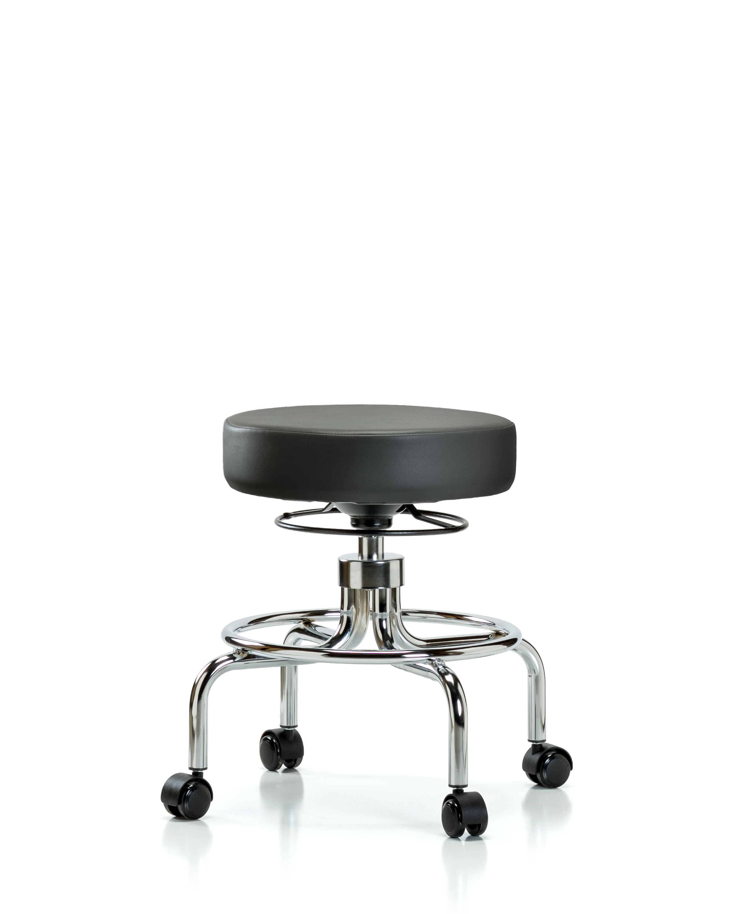 Vinyl Screw-Lift Stool - Medium Bench Height with Casters in Carbon Supernova Vinyl