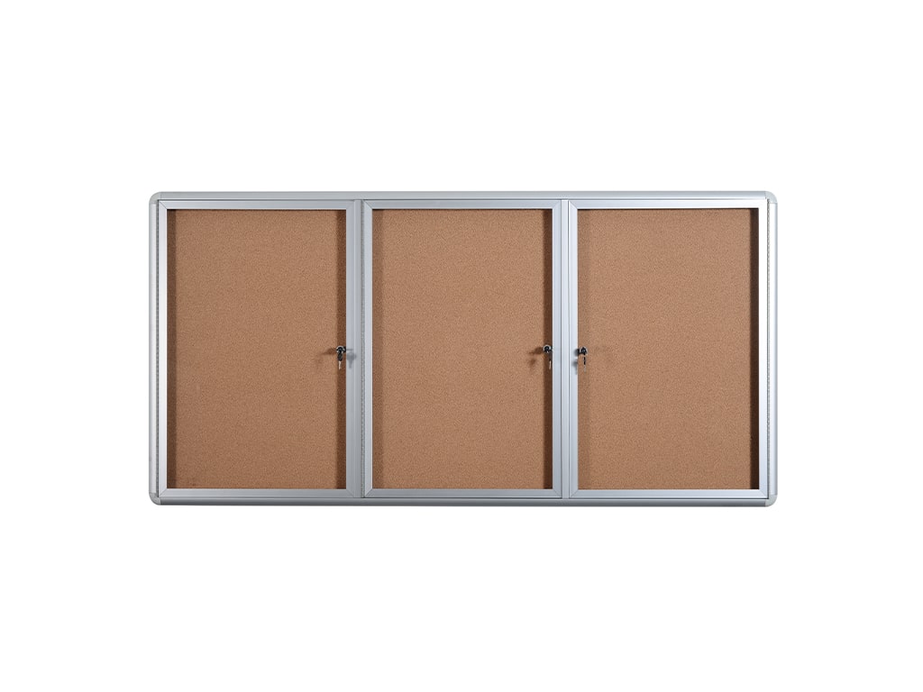 MasterVision Cork Bulletin Enclosed Cabinet 36x72" 3 Door, Aluminum Frame