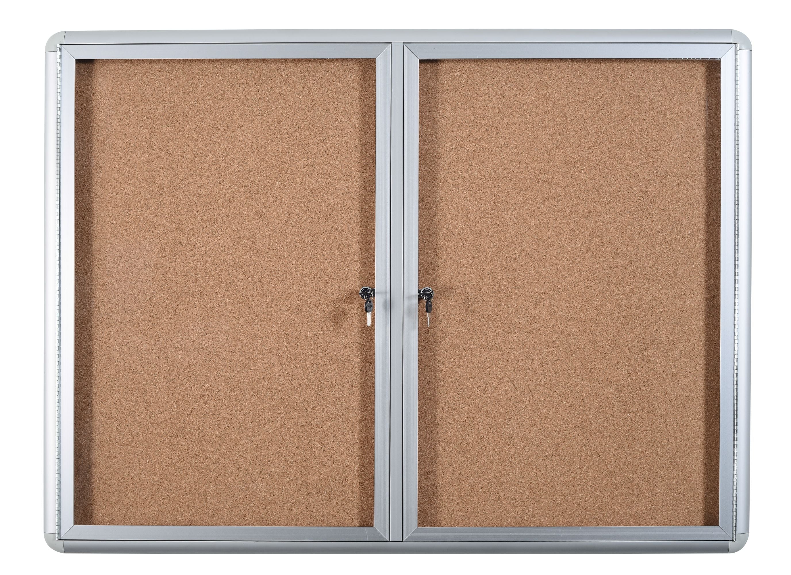 MasterVision Cork Bulletin Enclosed Cabinet 36x48" 2 Door, Aluminum Frame