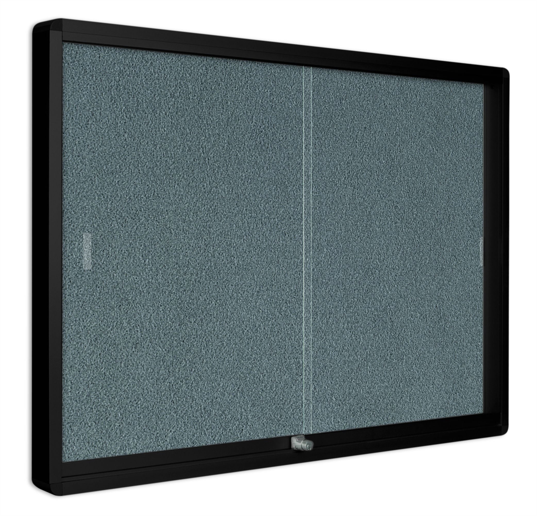 MasterVision Grey Fabric Bulletin Enclosed Cabinet 36x48" Glass Slide Doors, Graphite Aluminum Frame