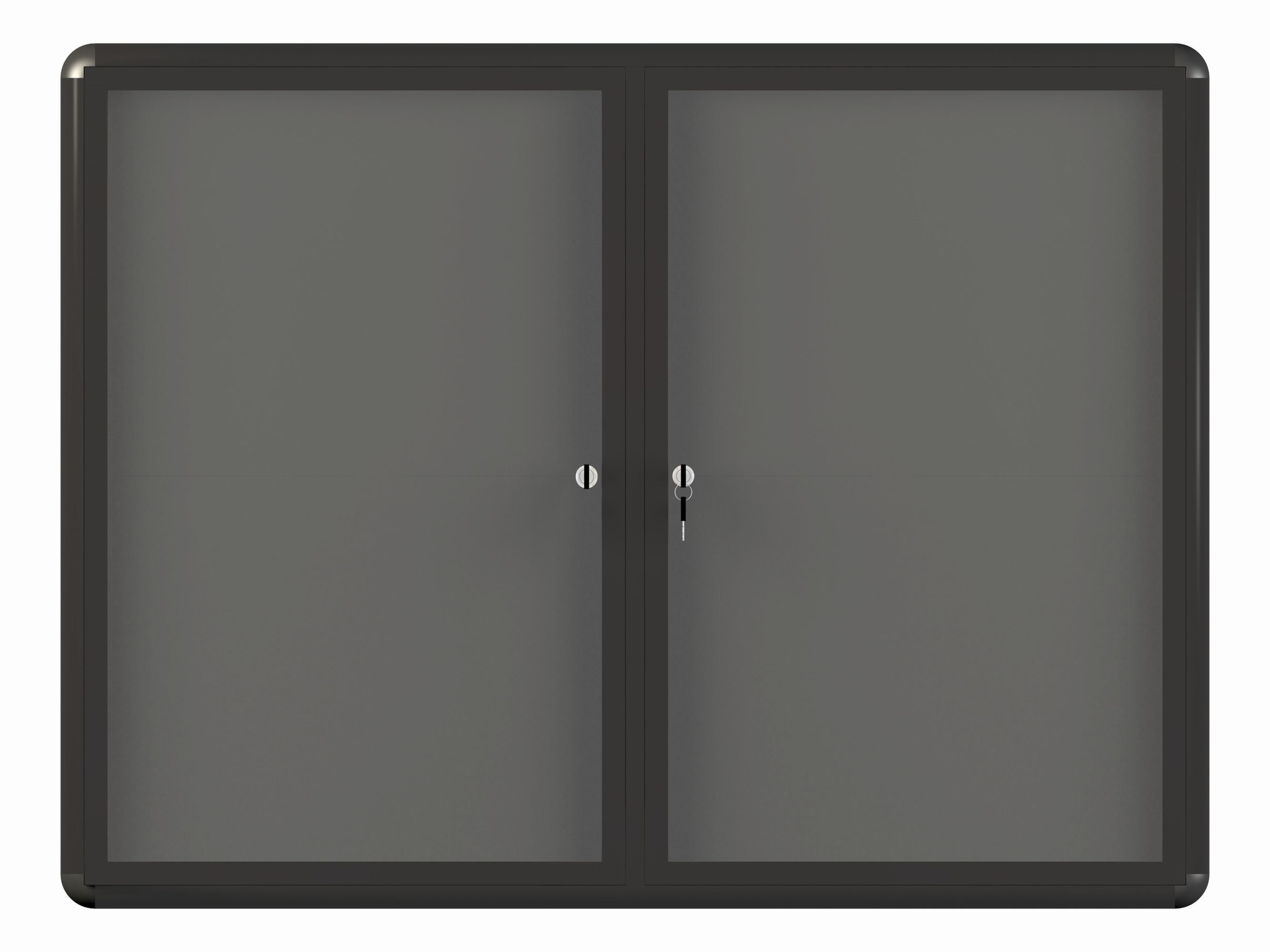 MasterVision Grey Fabric Bulletin Enclosed Cabinet 36x48" Acrylic 2 Door, Graphite Aluminum Frame
