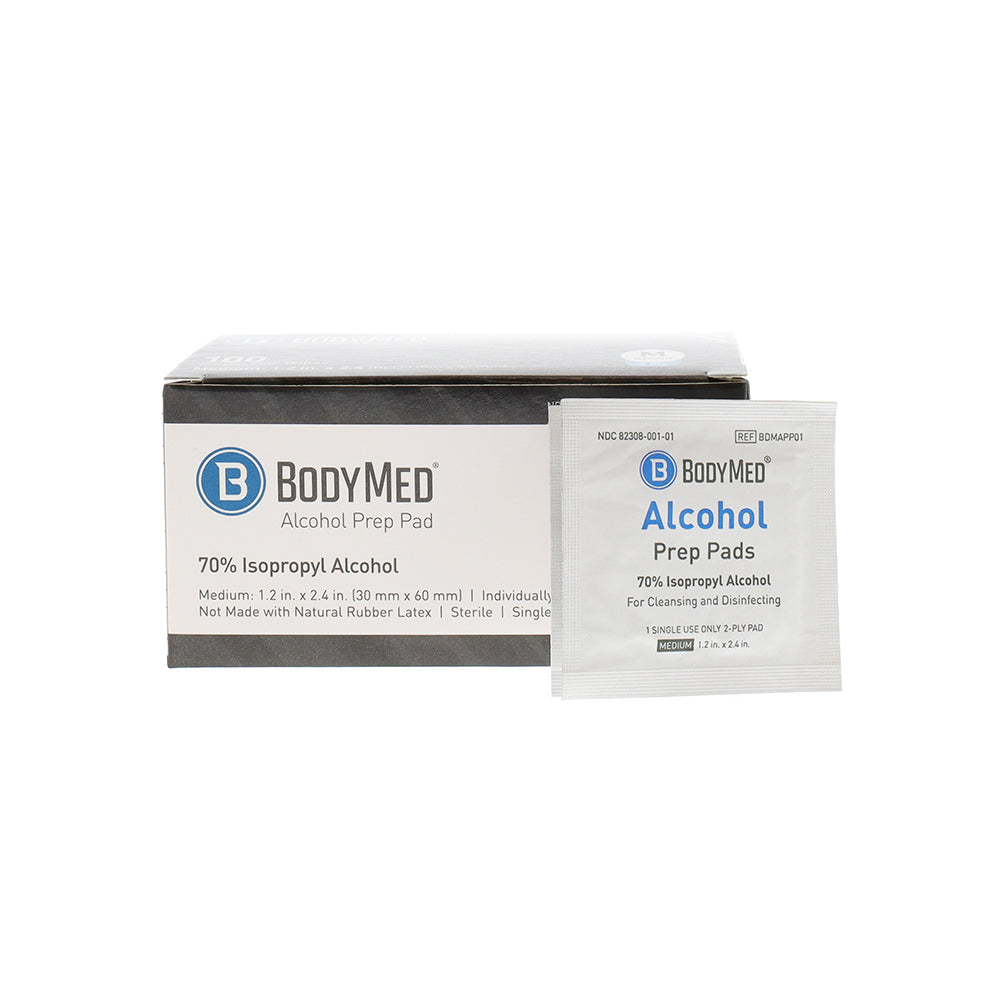 Bodymed Alcohol Prep Pad, 70% Isopropyl Alcohol, Medium Size, Sterile, 2 Ply, Indiviually Packaged, 100/Bx