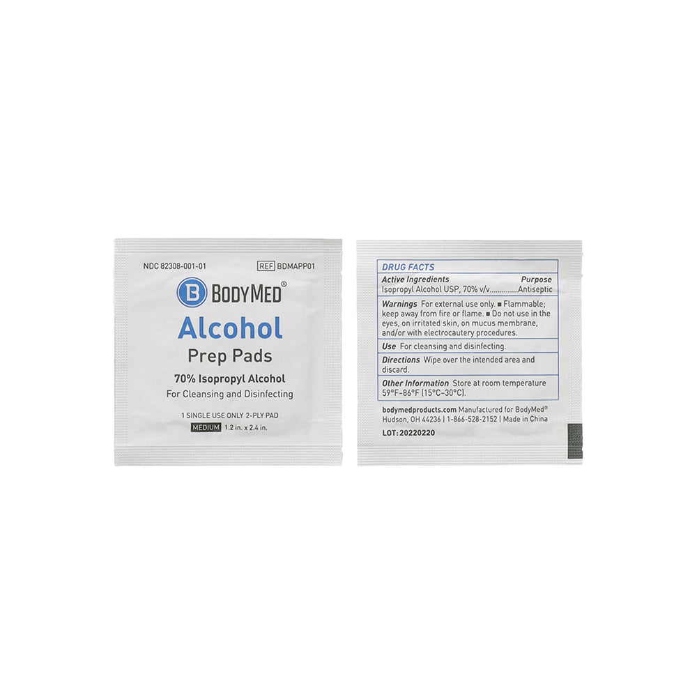 Bodymed Alcohol Prep Pad, 70% Isopropyl Alcohol, Medium Size, Sterile, 2 Ply, Indiviually Packaged, 100/Bx