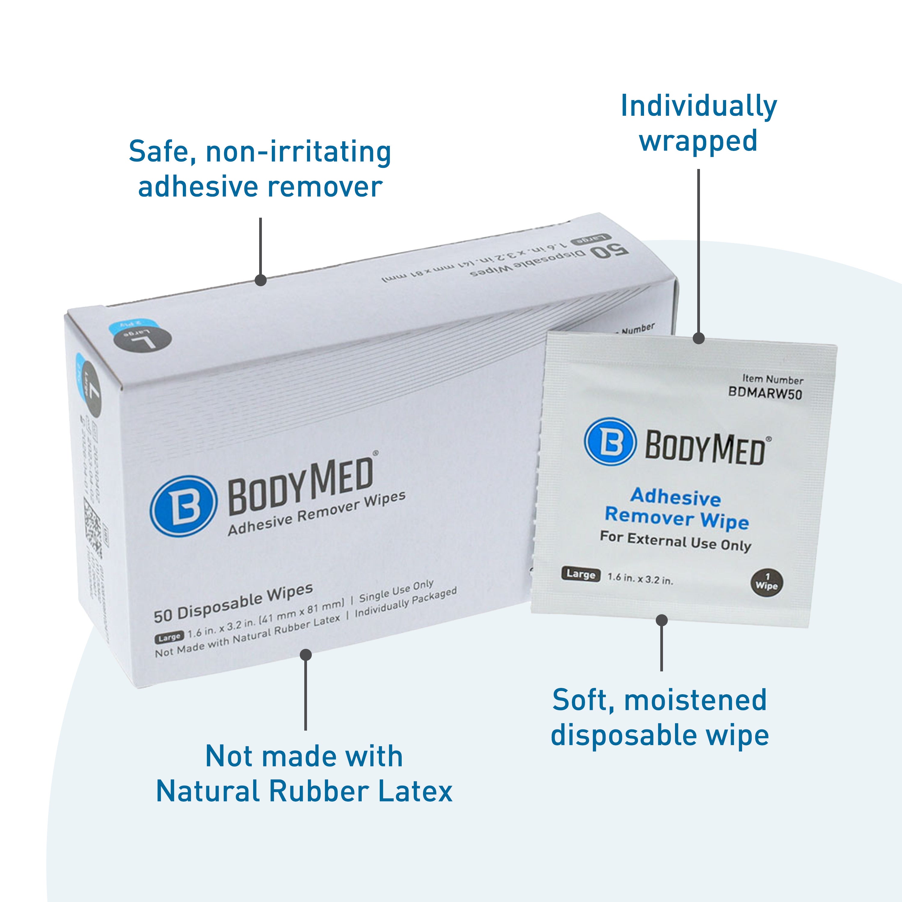 Bodymed Adhesive Remover Wipe 1.6 X 3.2 Inch,50 Pcs/Box