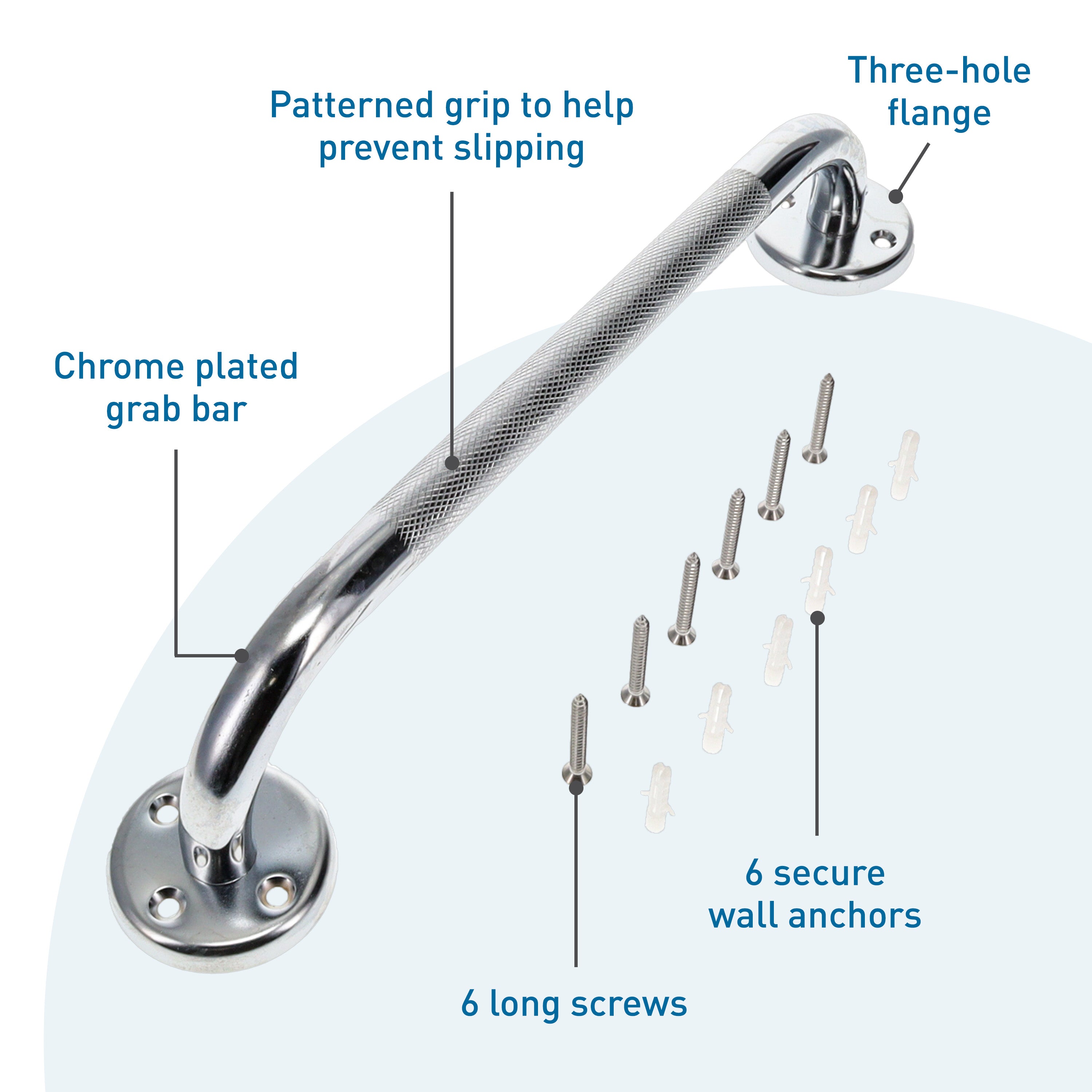 Steel Grab Bar, Chrome Plated, 1" Diameter, 12"