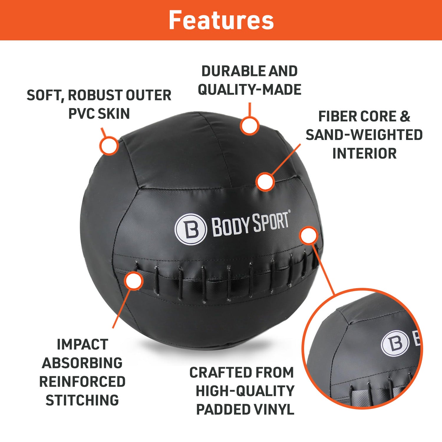 Body Sport Wall Ball, 30Lb, Black