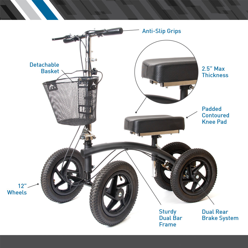 Bodymed All Terrain Knee Walker, With Four 12" Air Filled Tires, And Dual Brake