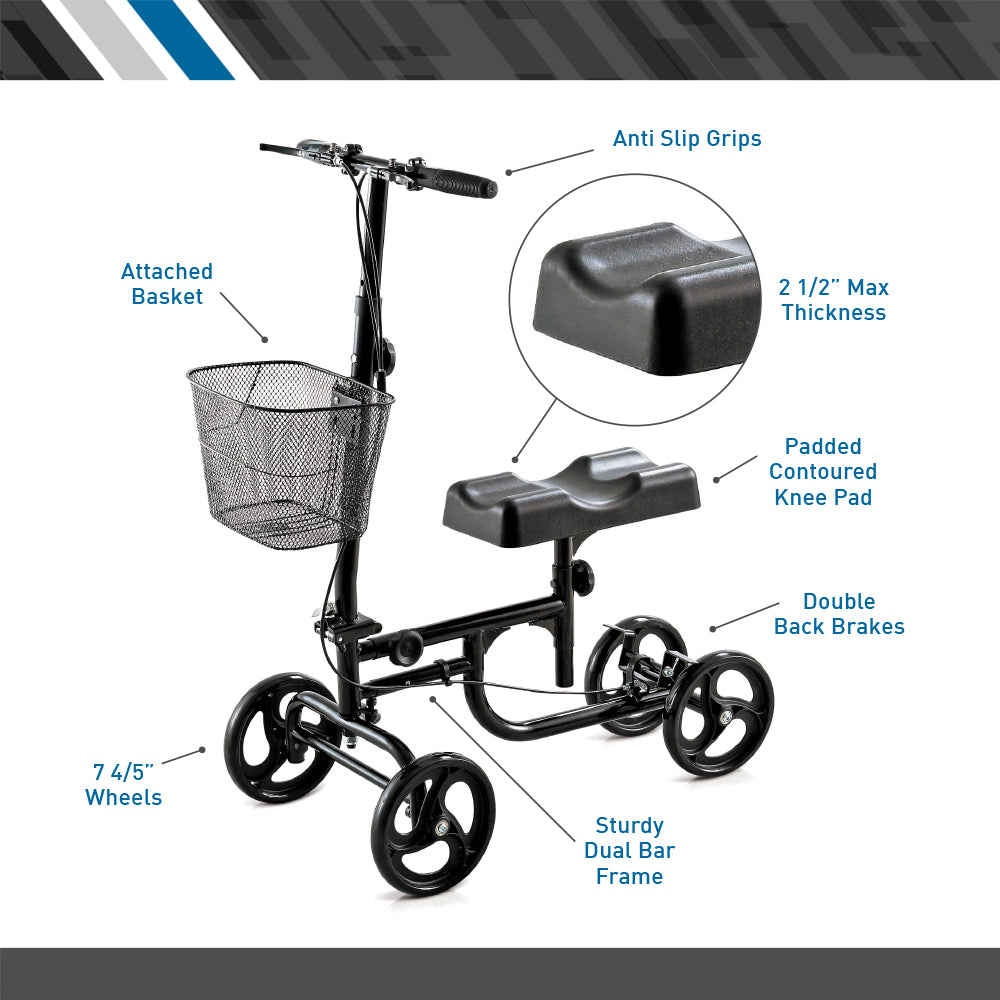 Bodymed Knee Walker With Dual Brake Basket And Knee Pad Cover