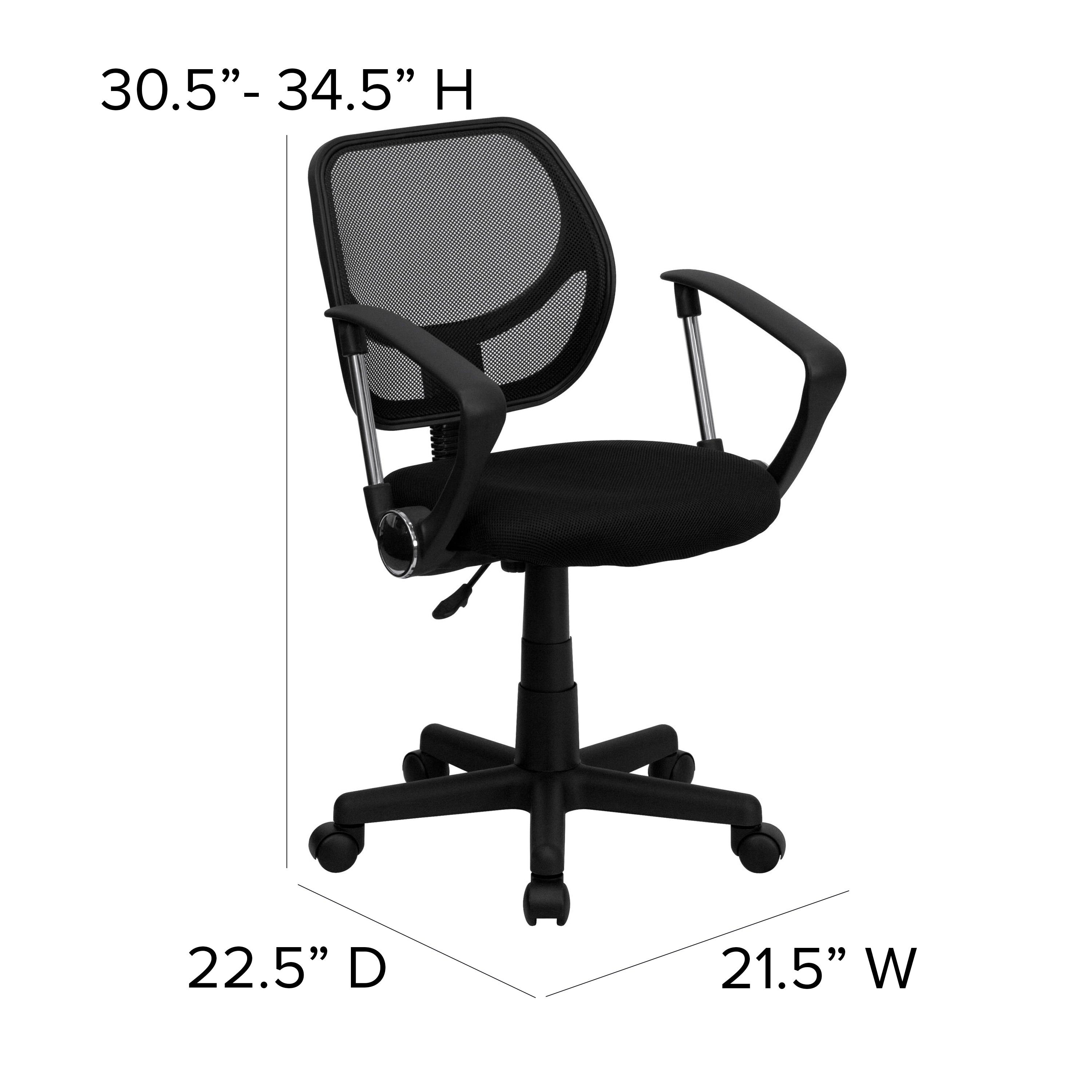 Neri Low Back Black Mesh Swivel Task Office Chair with Curved Square Back and Arms