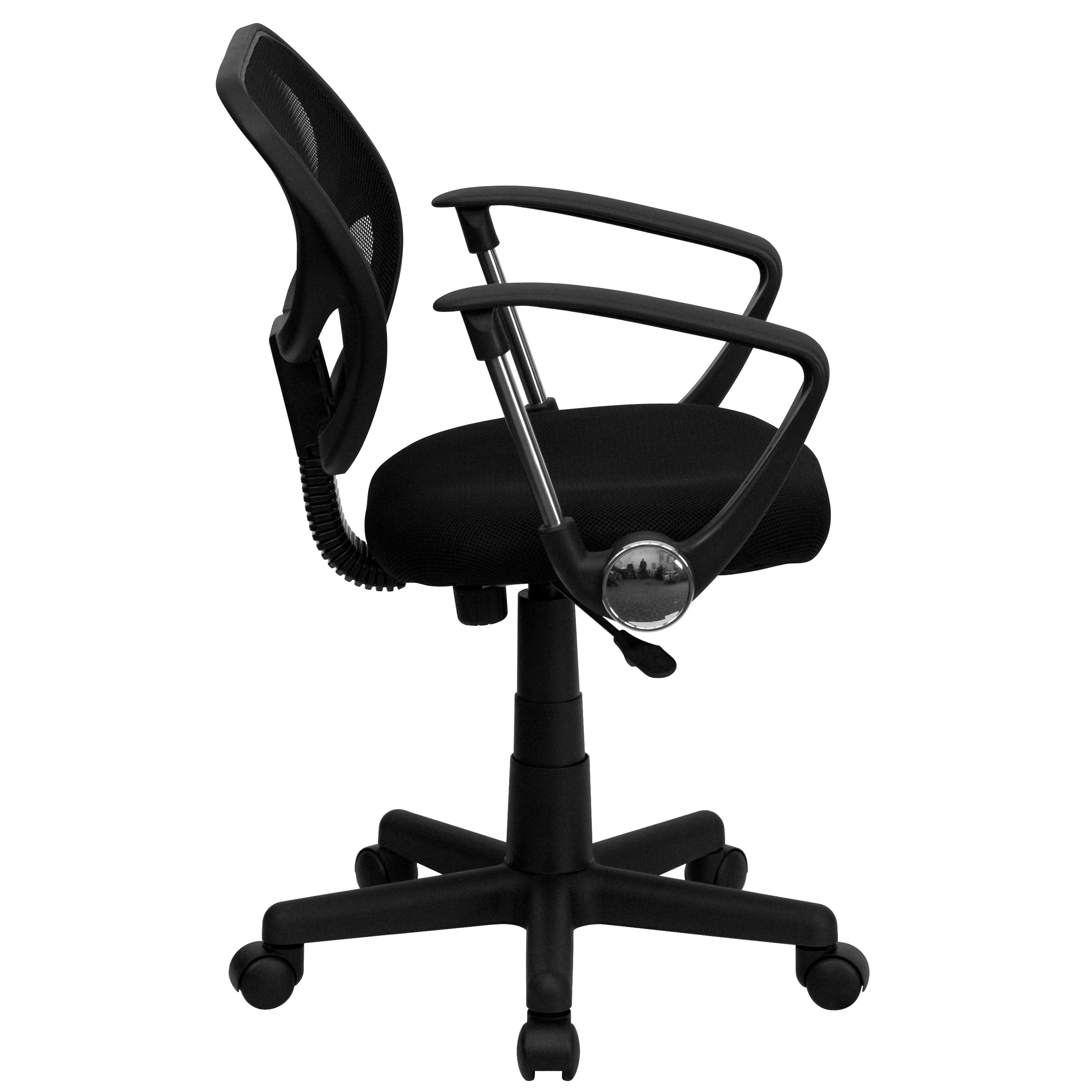 Neri Low Back Black Mesh Swivel Task Office Chair with Curved Square Back and Arms