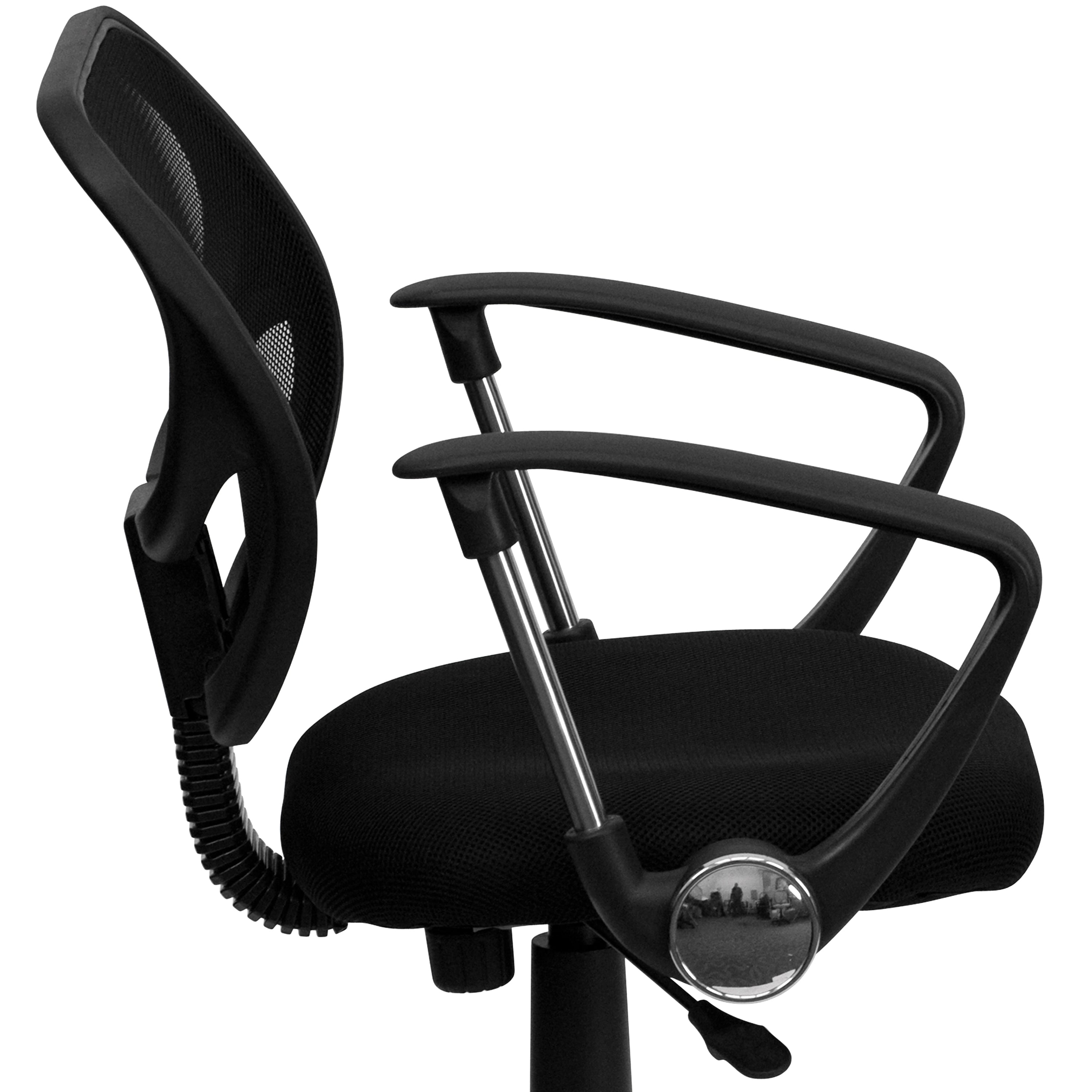 Neri Low Back Black Mesh Swivel Task Office Chair with Curved Square Back and Arms