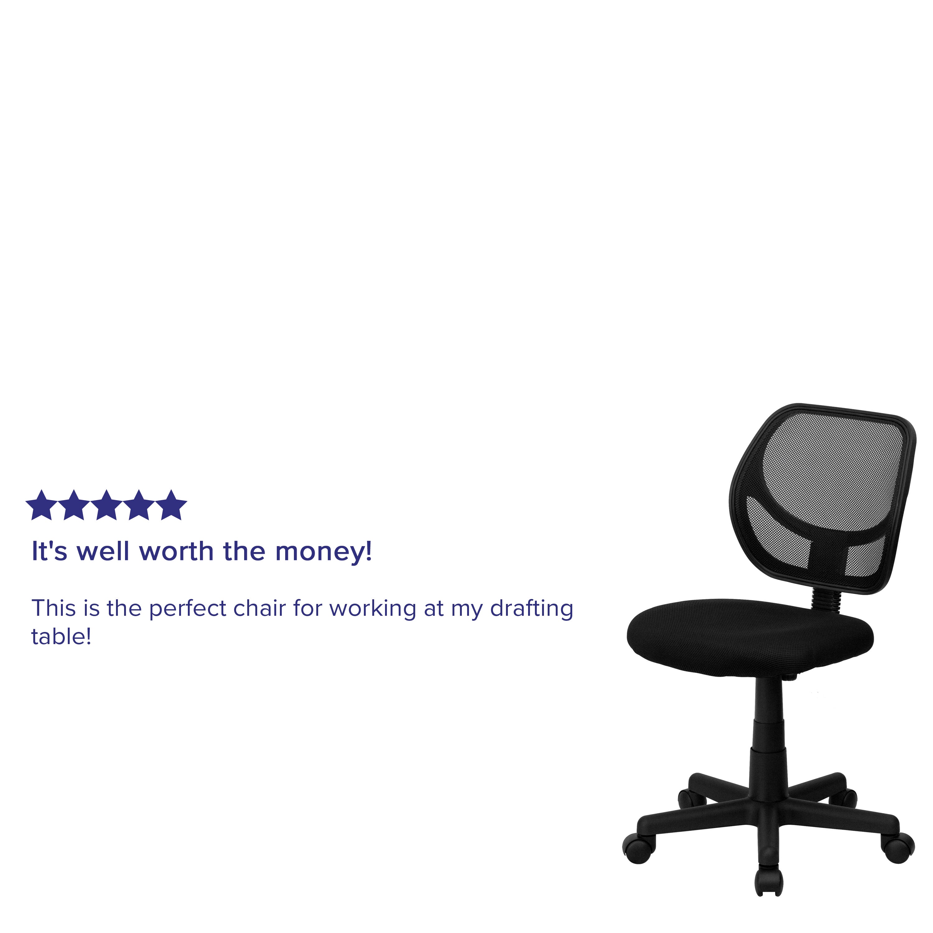 Neri Low Back Black Mesh Swivel Task Office Chair with Curved Square Back