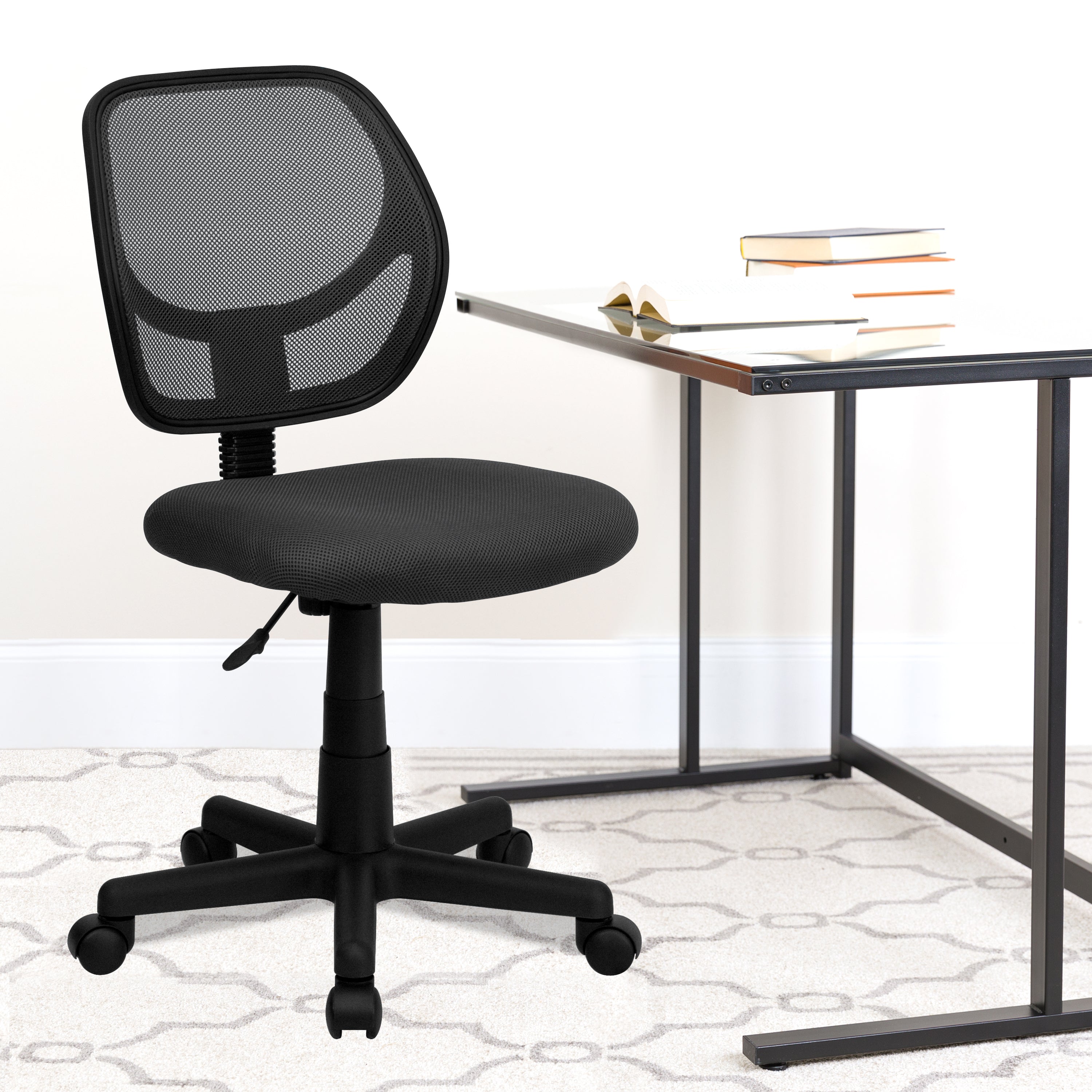 Neri Low Back Gray Mesh Swivel Task Office Chair with Curved Square Back
