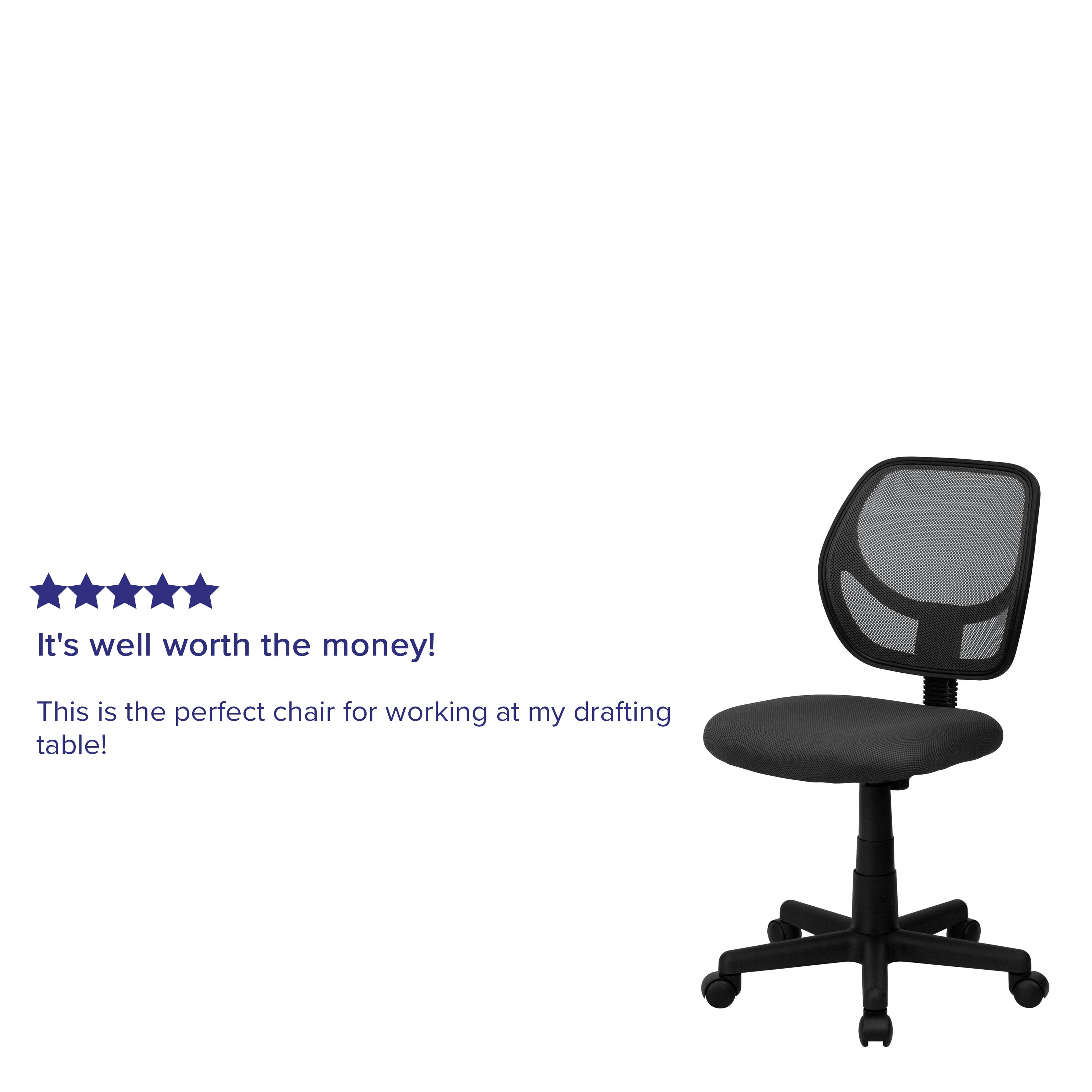 Neri Low Back Gray Mesh Swivel Task Office Chair with Curved Square Back